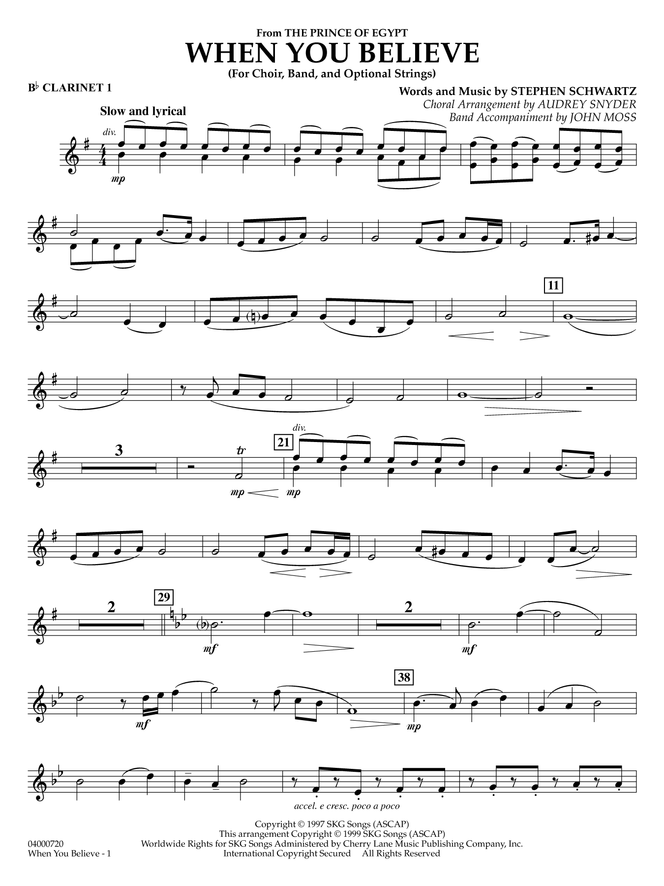 When You Believe (from he Prince of Egypt) (arr. Moss Snyder) - Bb Clarinet 1