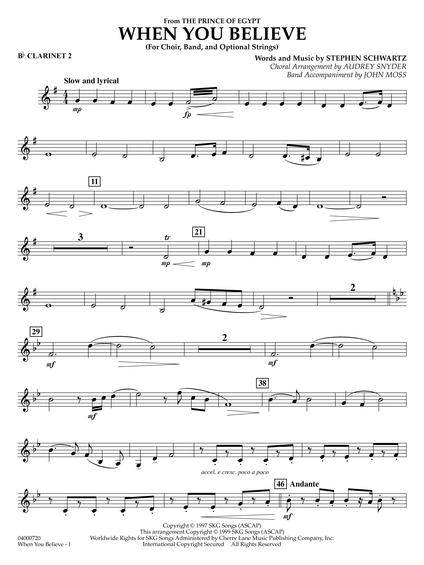 When You Believe (from he Prince of Egypt) (arr. Moss Snyder) - Bb Clarinet 2