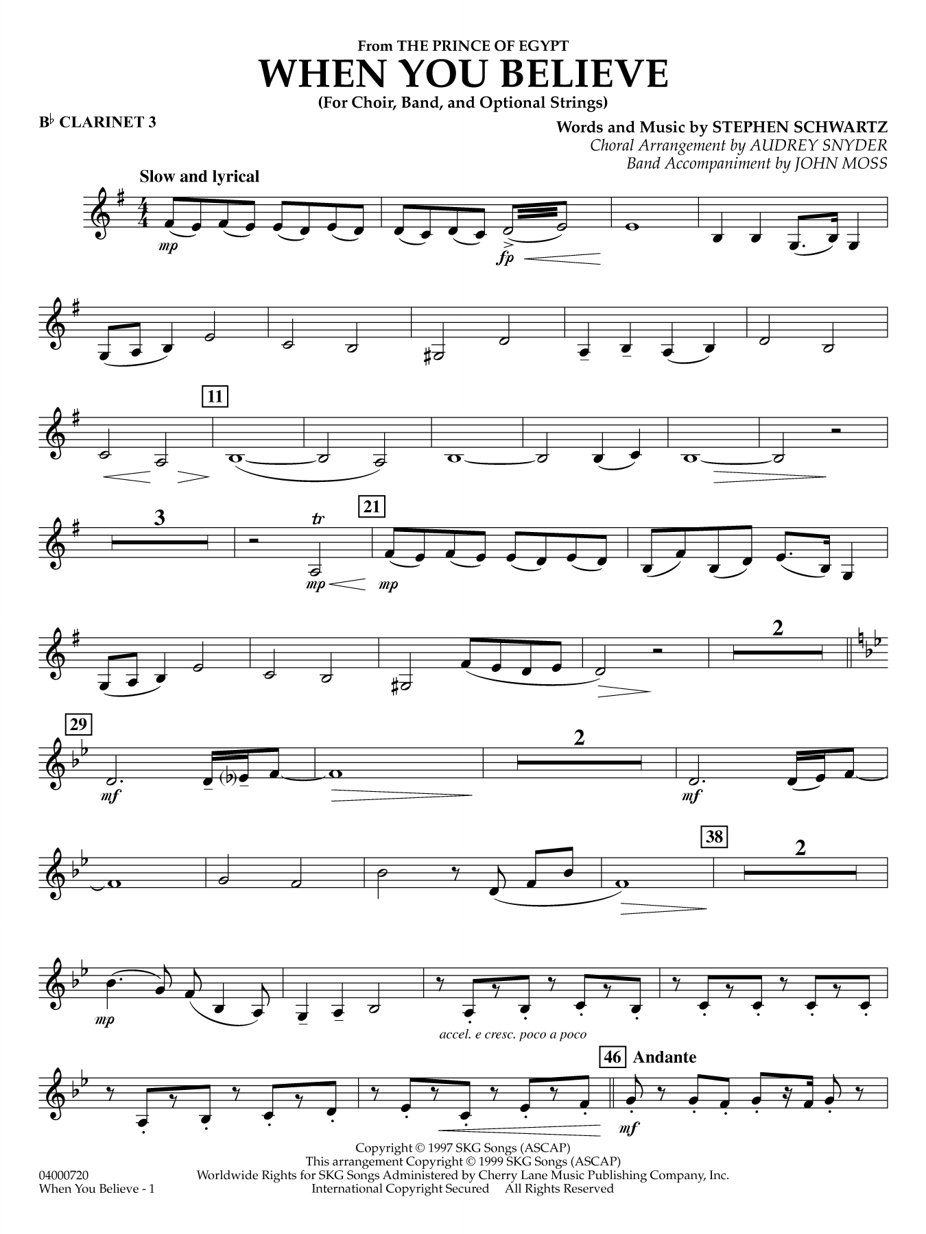 When You Believe (from he Prince of Egypt) (arr. Moss Snyder) - Bb Clarinet 3