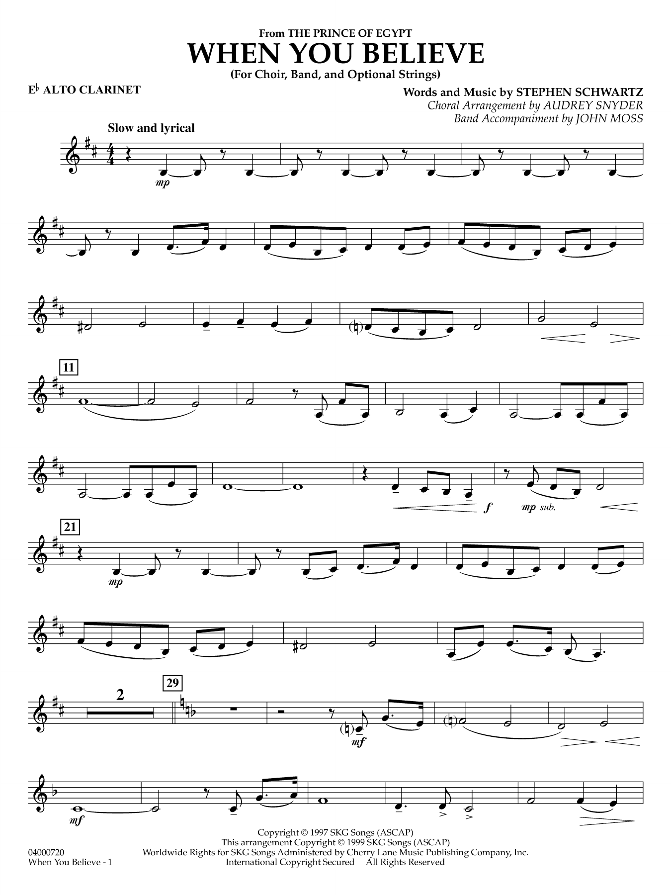 When You Believe (from he Prince of Egypt) (arr. Moss Snyder) - Eb Alto Clarinet