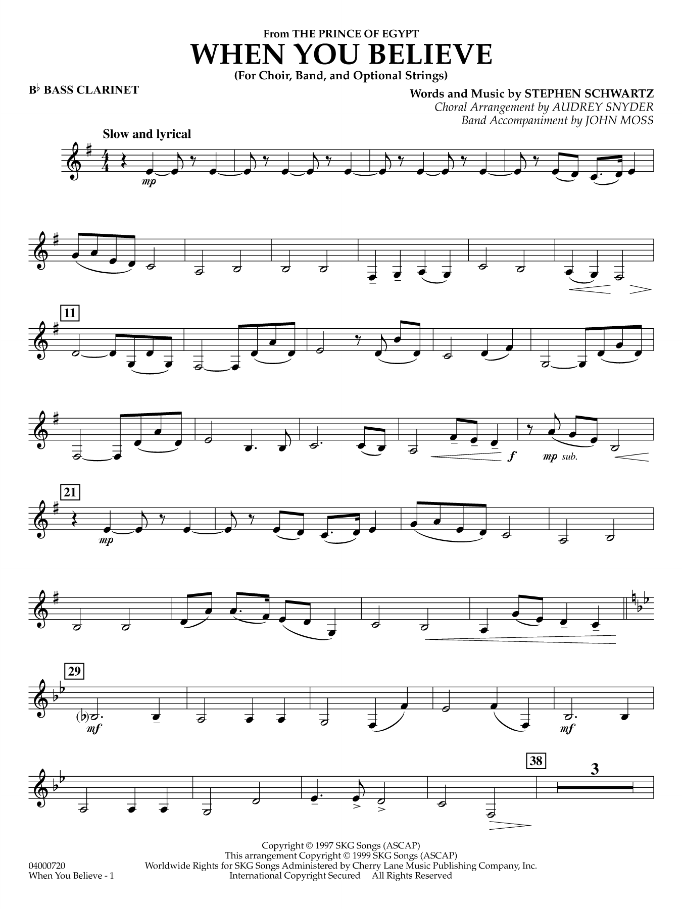 When You Believe (from he Prince of Egypt) (arr. Moss Snyder) - Bb Bass Clarinet
