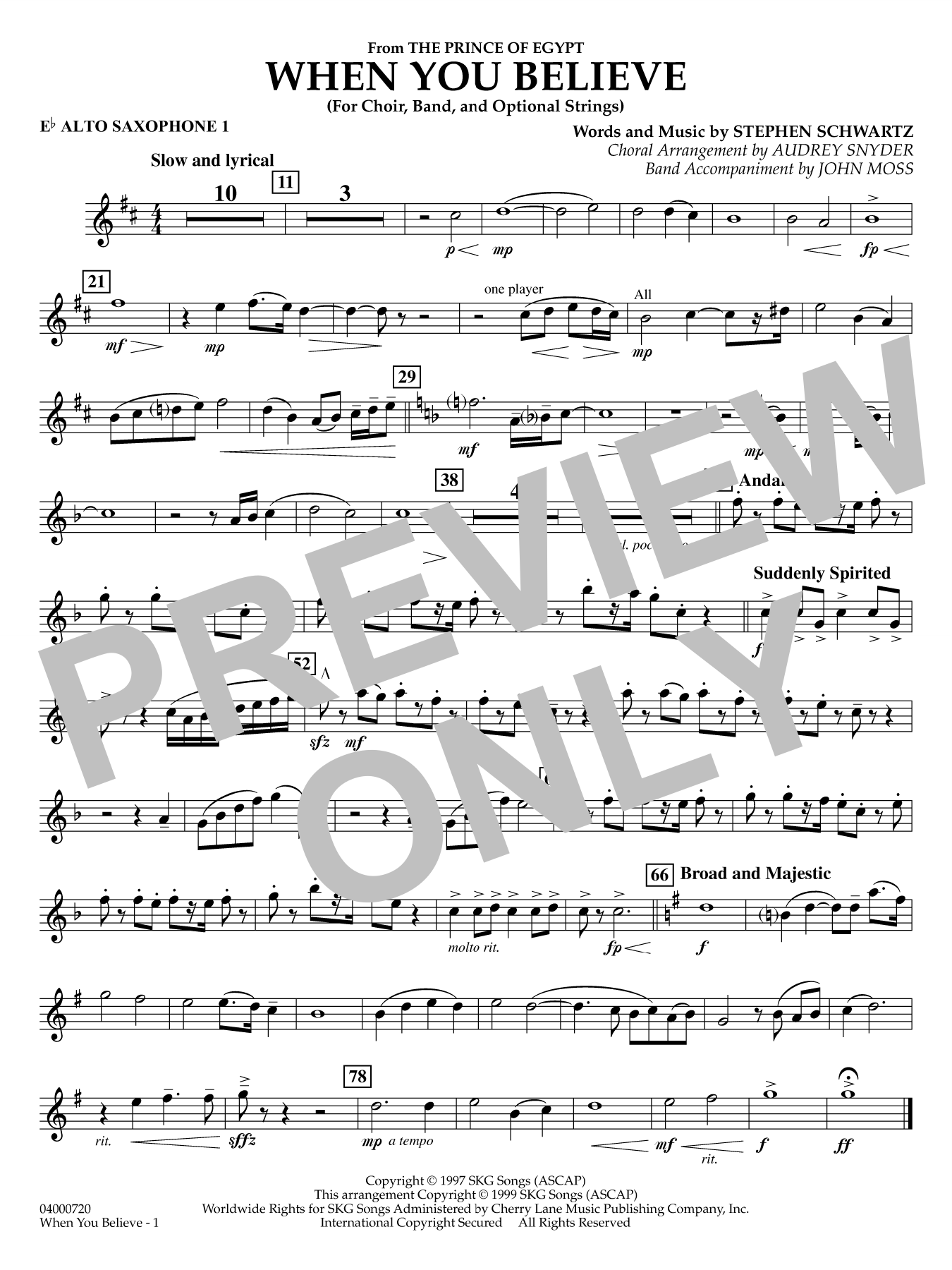 When You Believe (from he Prince of Egypt) (arr. Moss Snyder) - Eb Alto Saxophone 1