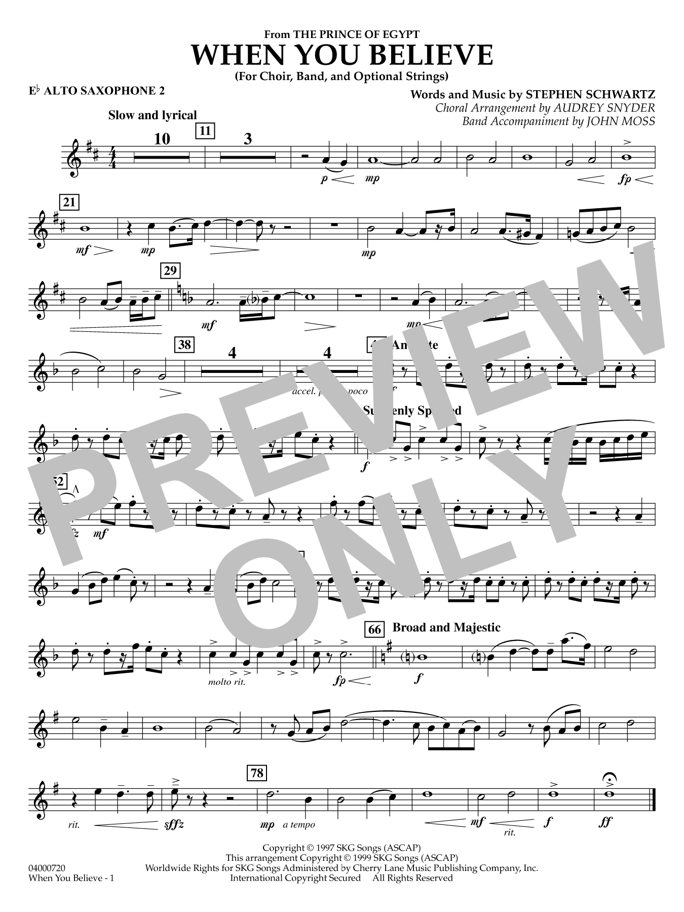 When You Believe (from he Prince of Egypt) (arr. Moss Snyder) - Eb Alto Saxophone 2
