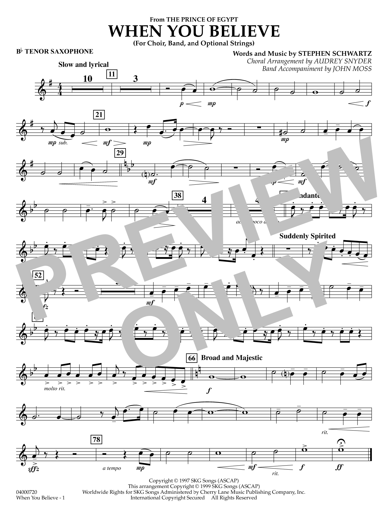 When You Believe (from he Prince of Egypt) (arr. Moss Snyder) - Bb Tenor Saxophone