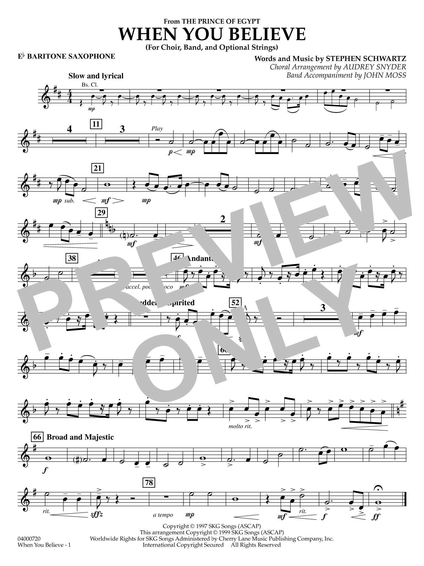 When You Believe (from he Prince of Egypt) (arr. Moss Snyder) - Eb Baritone Saxophone