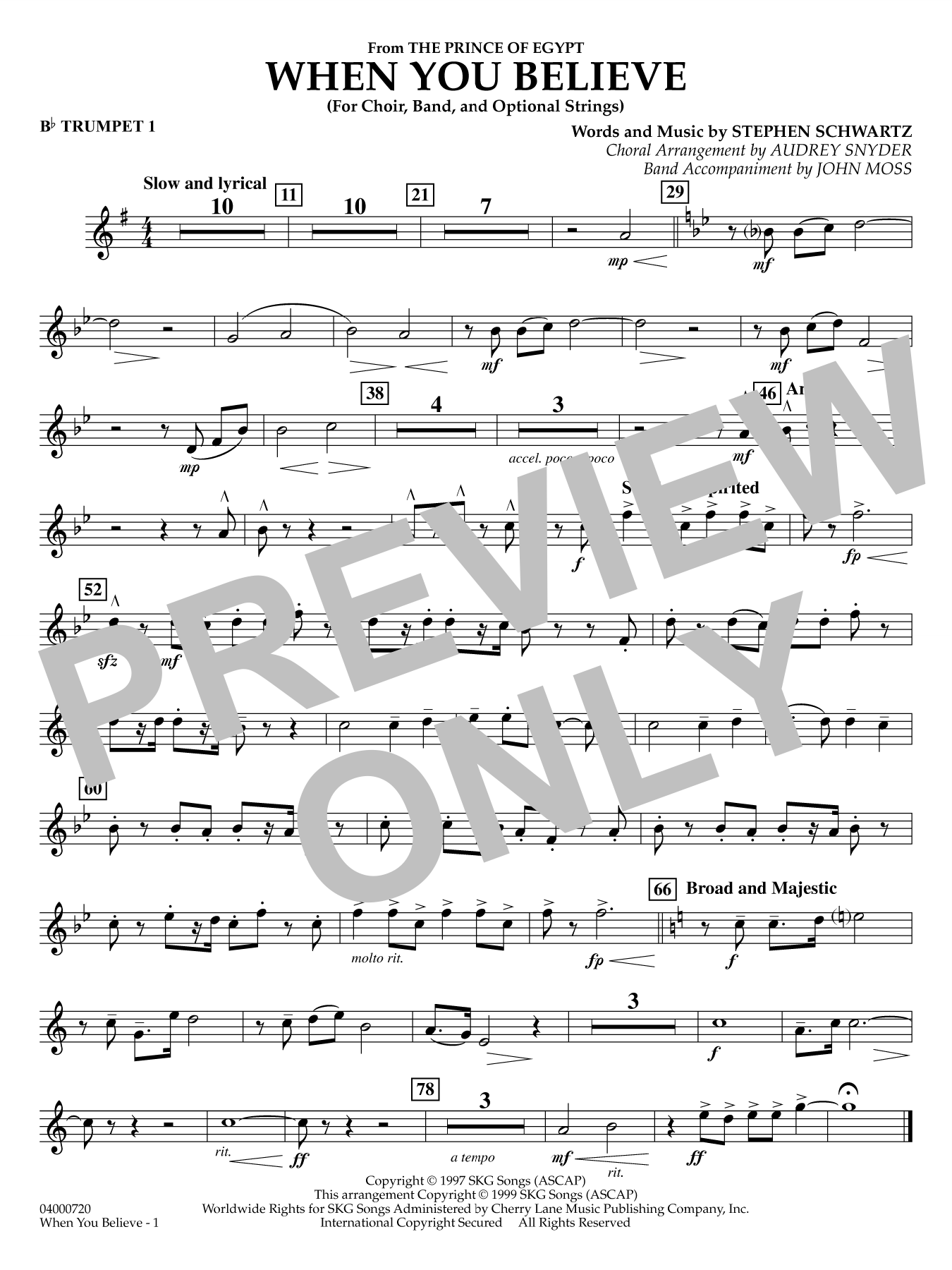 When You Believe (from he Prince of Egypt) (arr. Moss Snyder) - Bb Trumpet 1