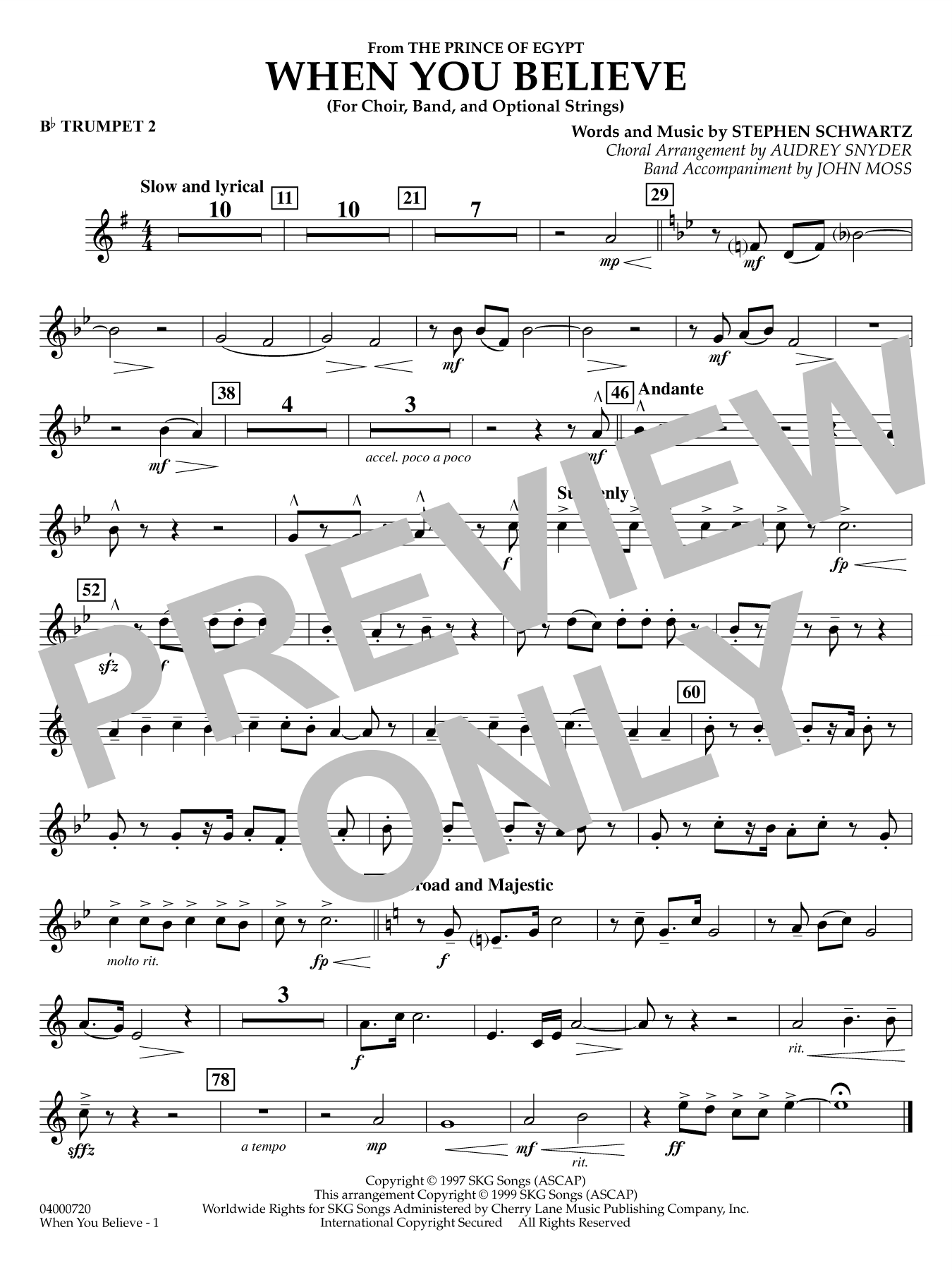 When You Believe (from he Prince of Egypt) (arr. Moss Snyder) - Bb Trumpet 2
