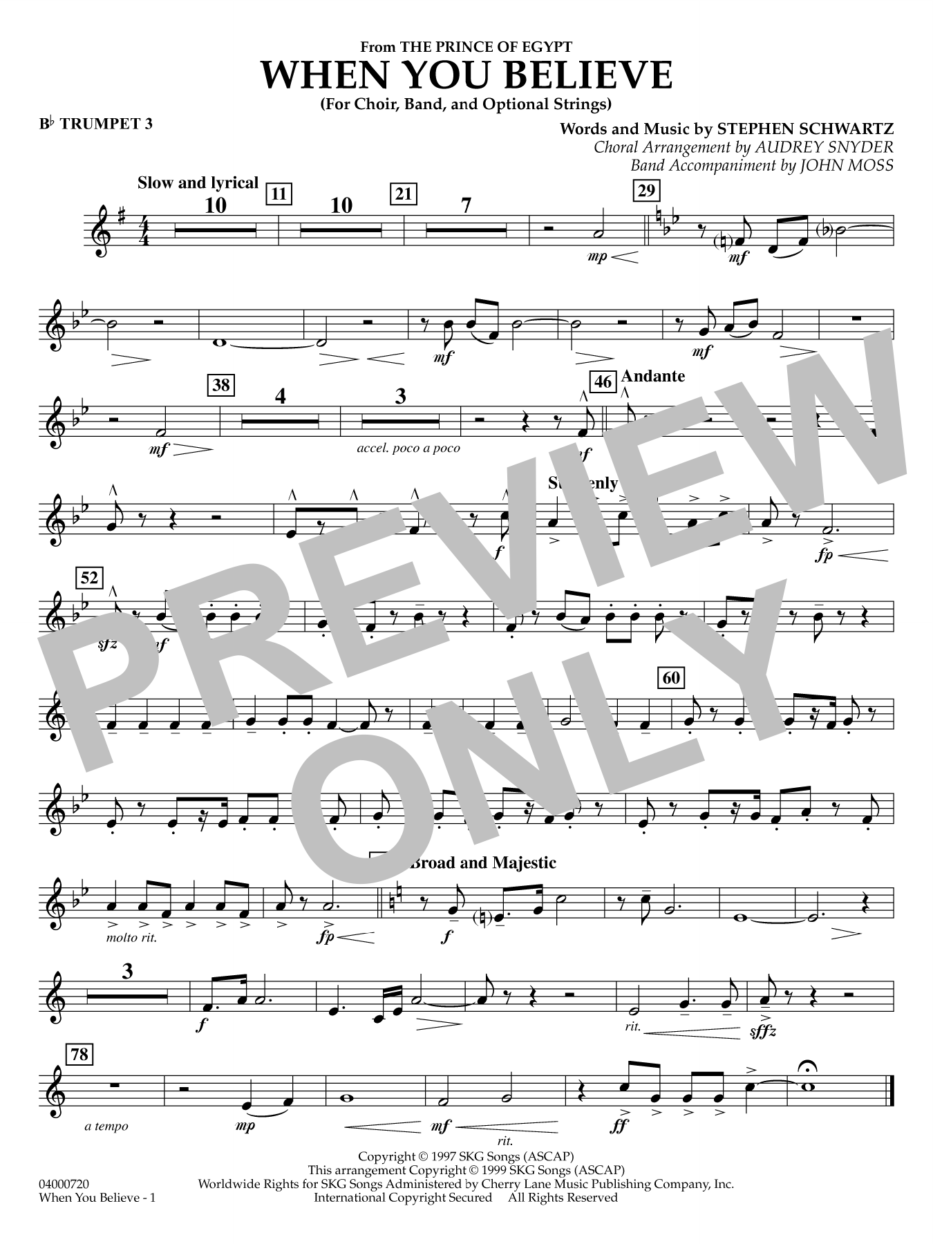 When You Believe (from he Prince of Egypt) (arr. Moss Snyder) - Bb Trumpet 3