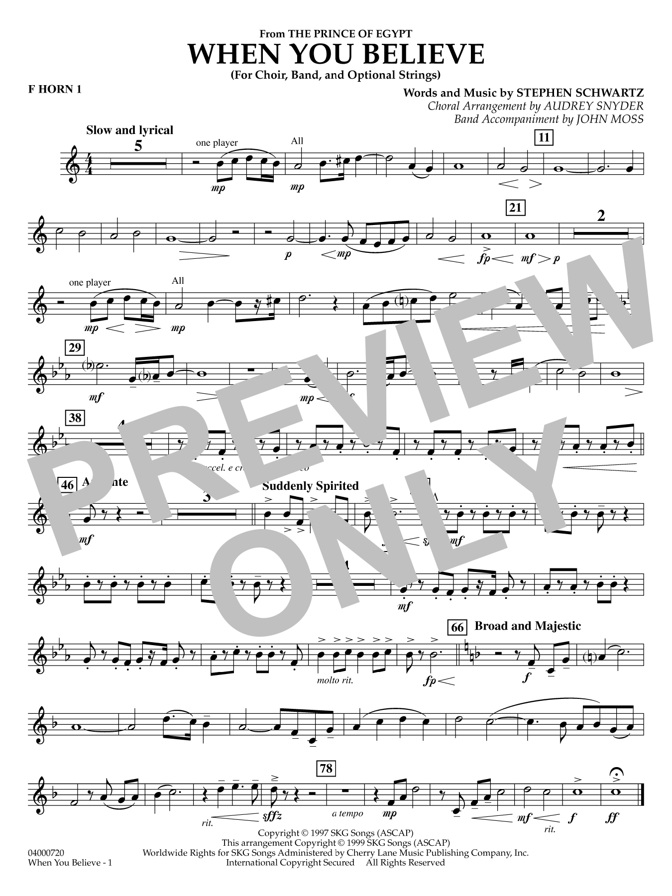 When You Believe (from he Prince of Egypt) (arr. Moss Snyder) - F Horn 1