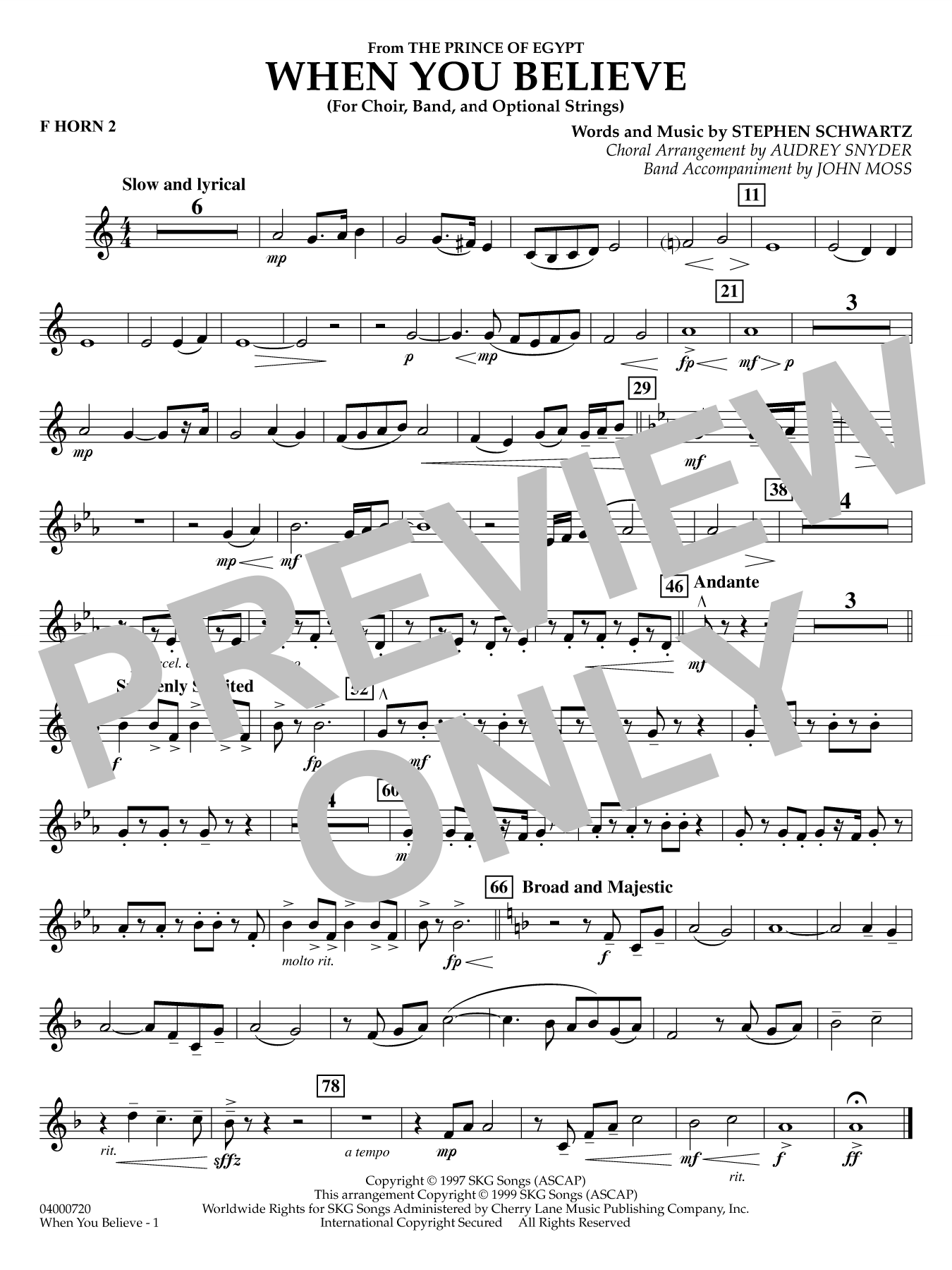 When You Believe (from he Prince of Egypt) (arr. Moss Snyder) - F Horn 2