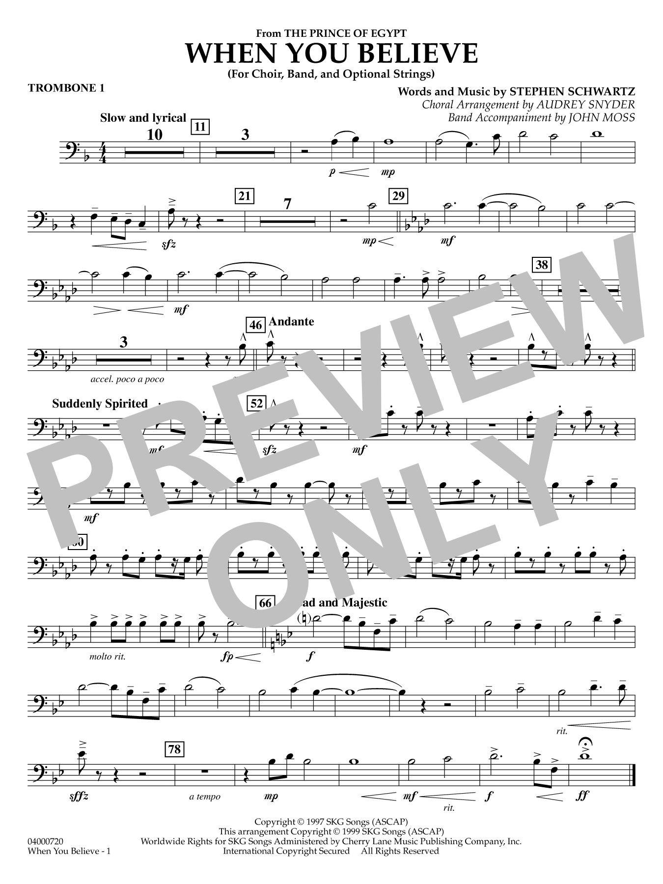 When You Believe (from he Prince of Egypt) (arr. Moss Snyder) - Trombone 1