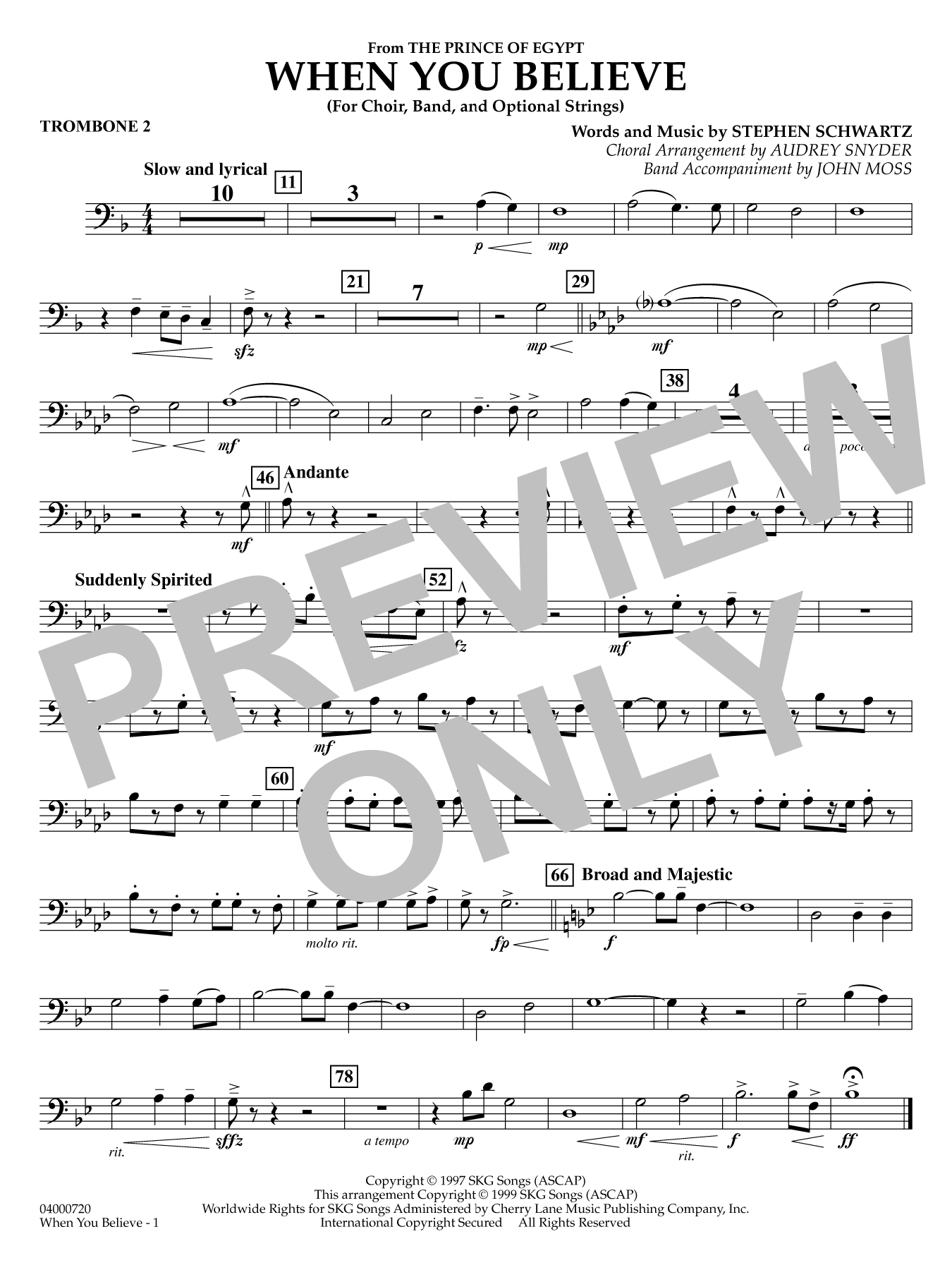 When You Believe (from he Prince of Egypt) (arr. Moss Snyder) - Trombone 2