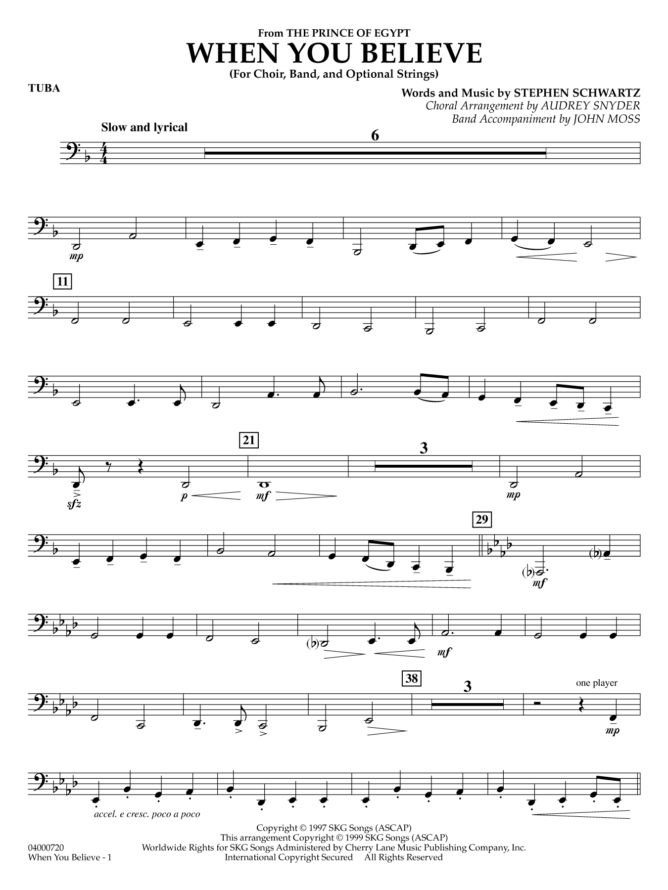When You Believe (from he Prince of Egypt) (arr. Moss Snyder) - Tuba