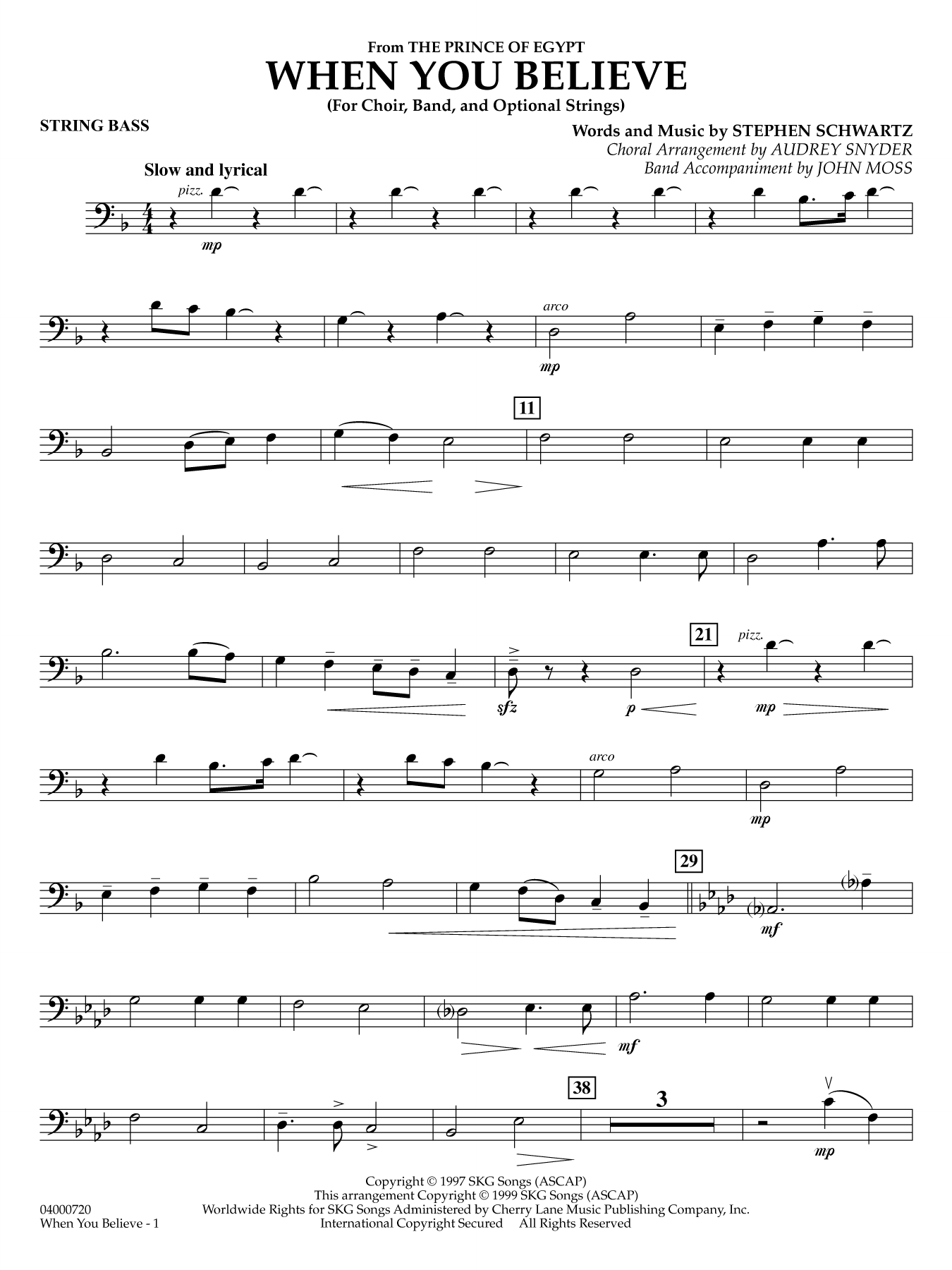 When You Believe (from he Prince of Egypt) (arr. Moss Snyder) - String Bass