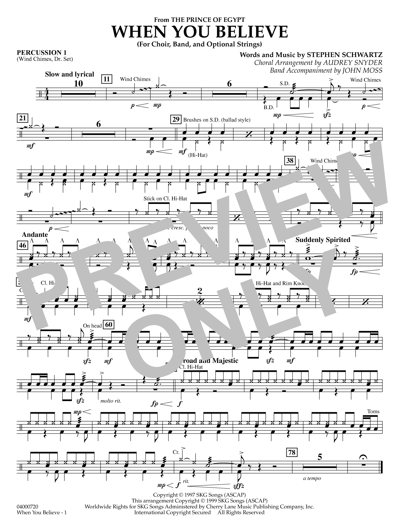 When You Believe (from he Prince of Egypt) (arr. Moss Snyder) - Percussion 1