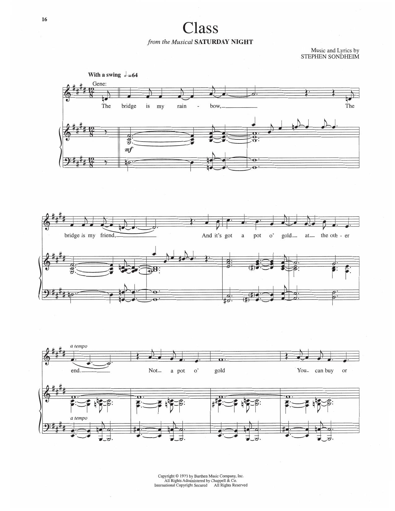 Class (from Saturday Night): Piano Vocal