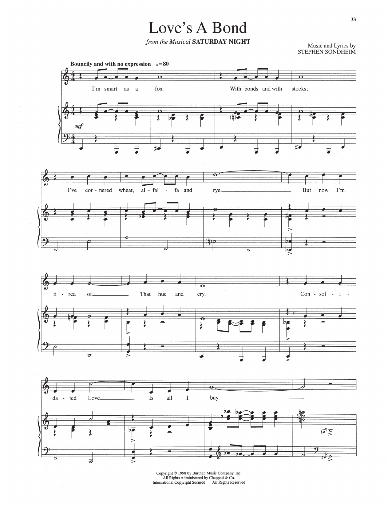 Love's A Bond (from Saturday Night): Piano Vocal