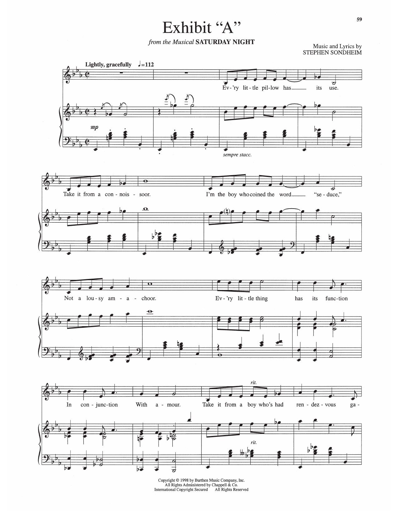 Exhibit "A" (from Saturday Night): Piano Vocal