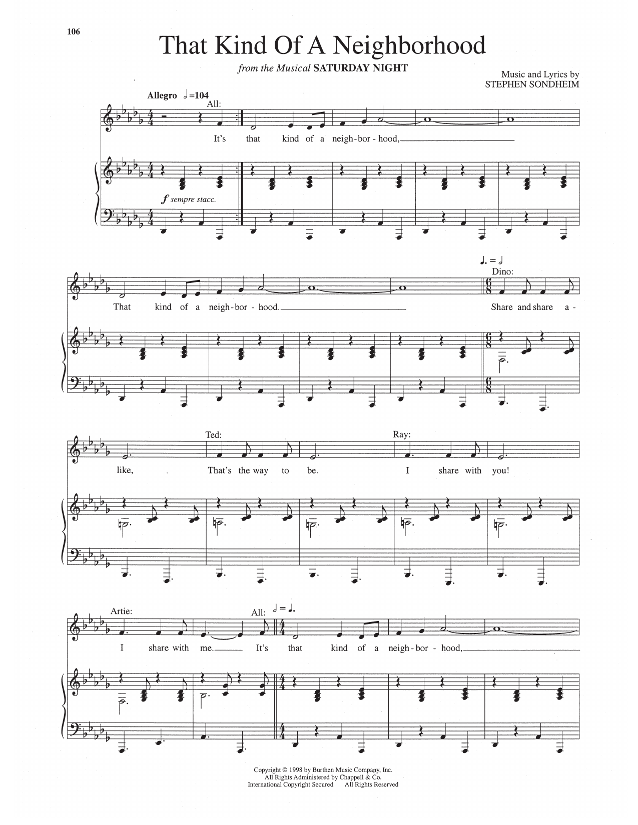 That Kind Of A Neighborhood (from Saturday Night): Piano Vocal