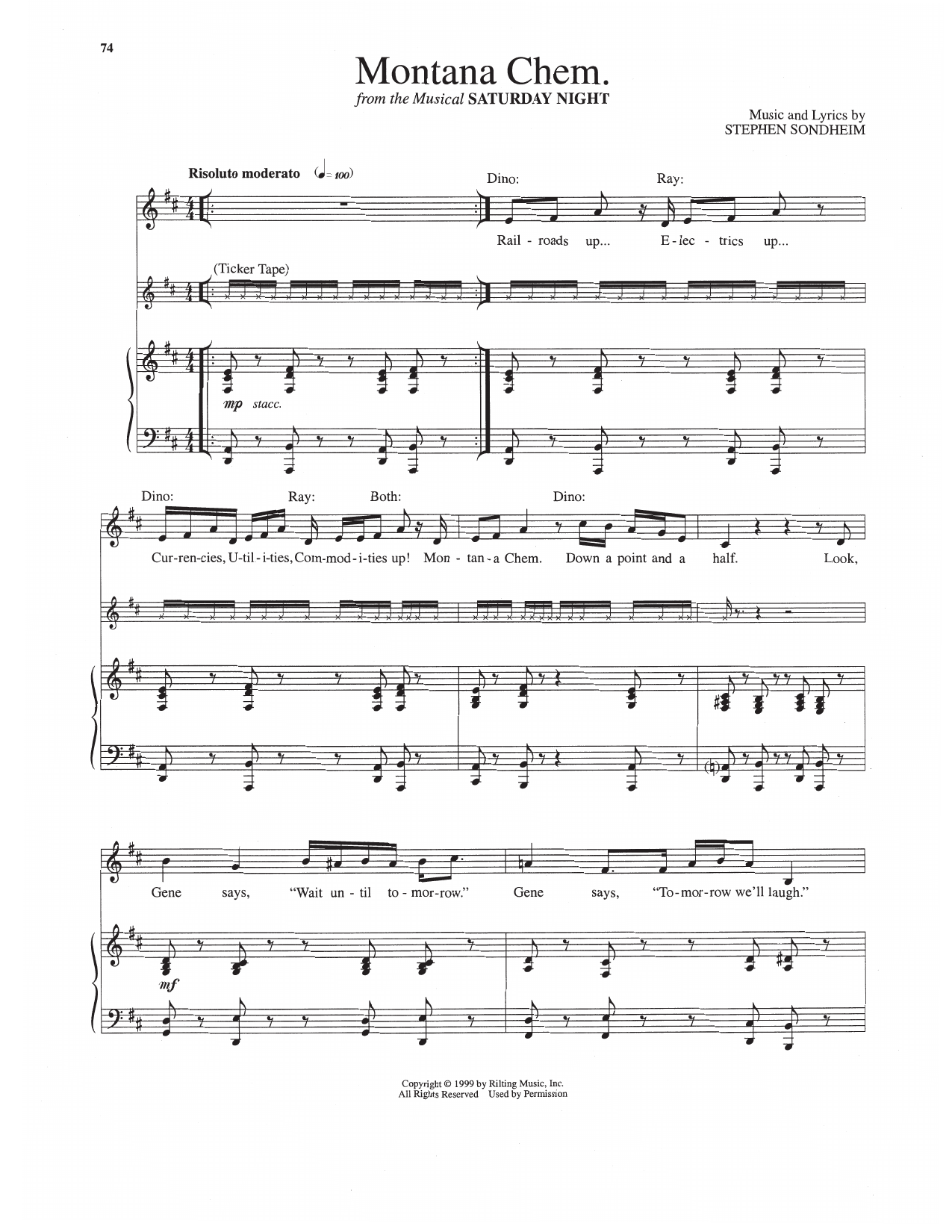 Montana Chem. (from Saturday Night): Piano Vocal