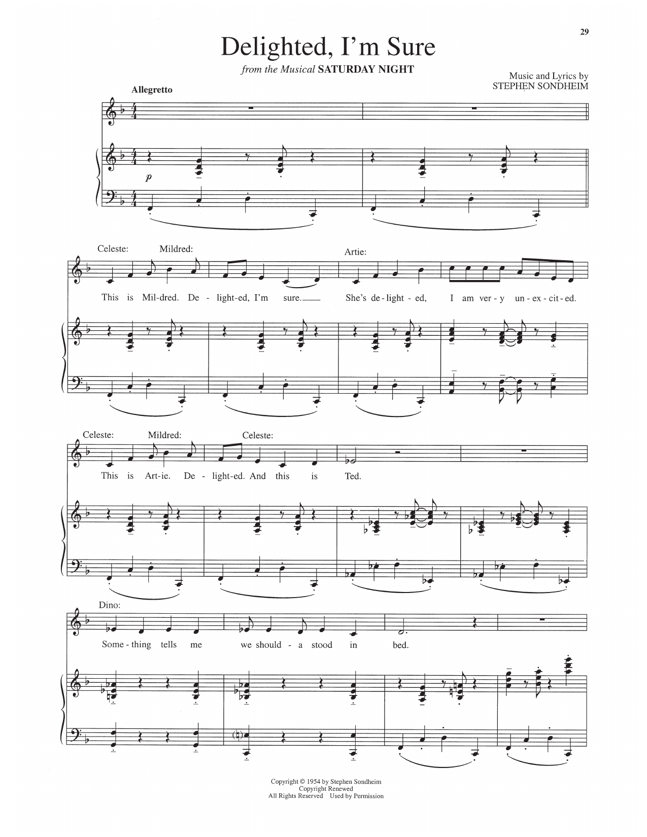 Delighted, I'm Sure (from Saturday Night): Piano Vocal
