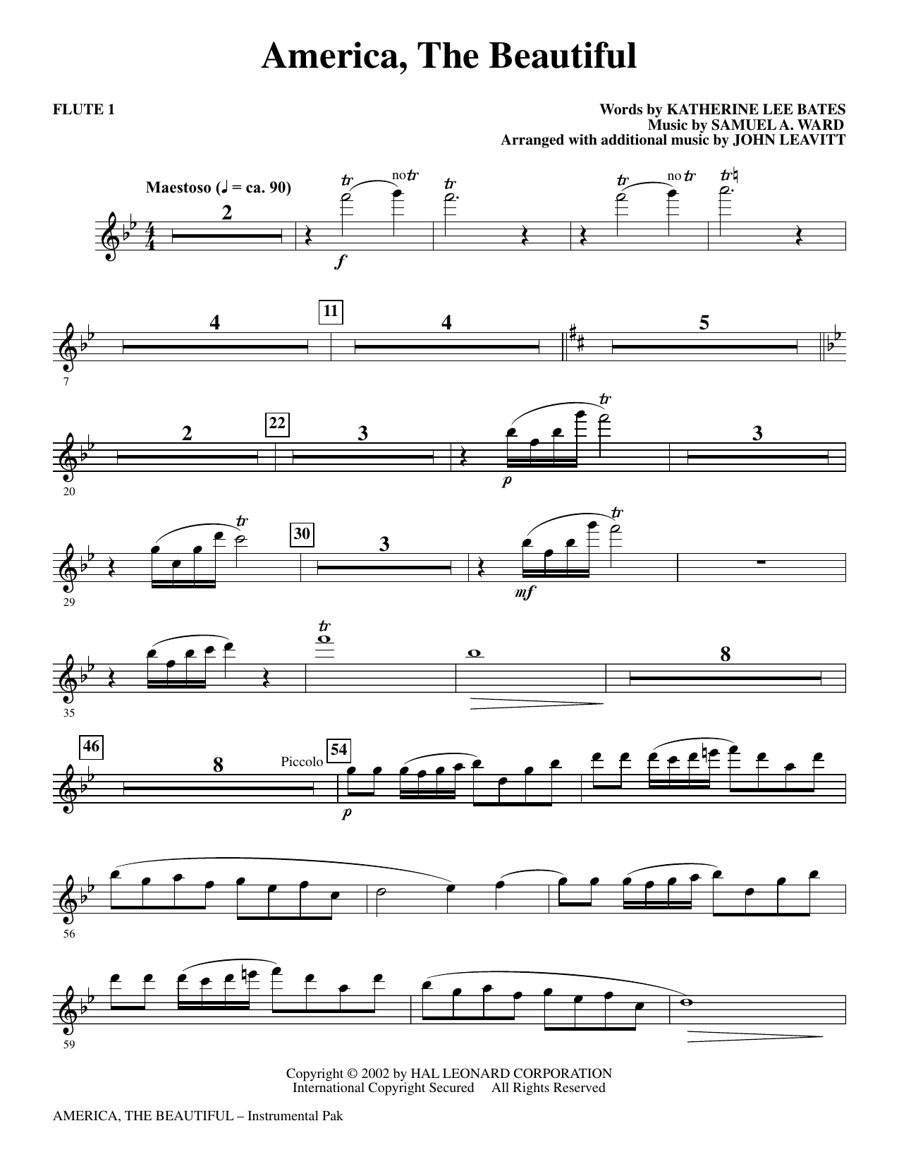 America, The Beautiful - Flute 1: Choral Instrumental Pak