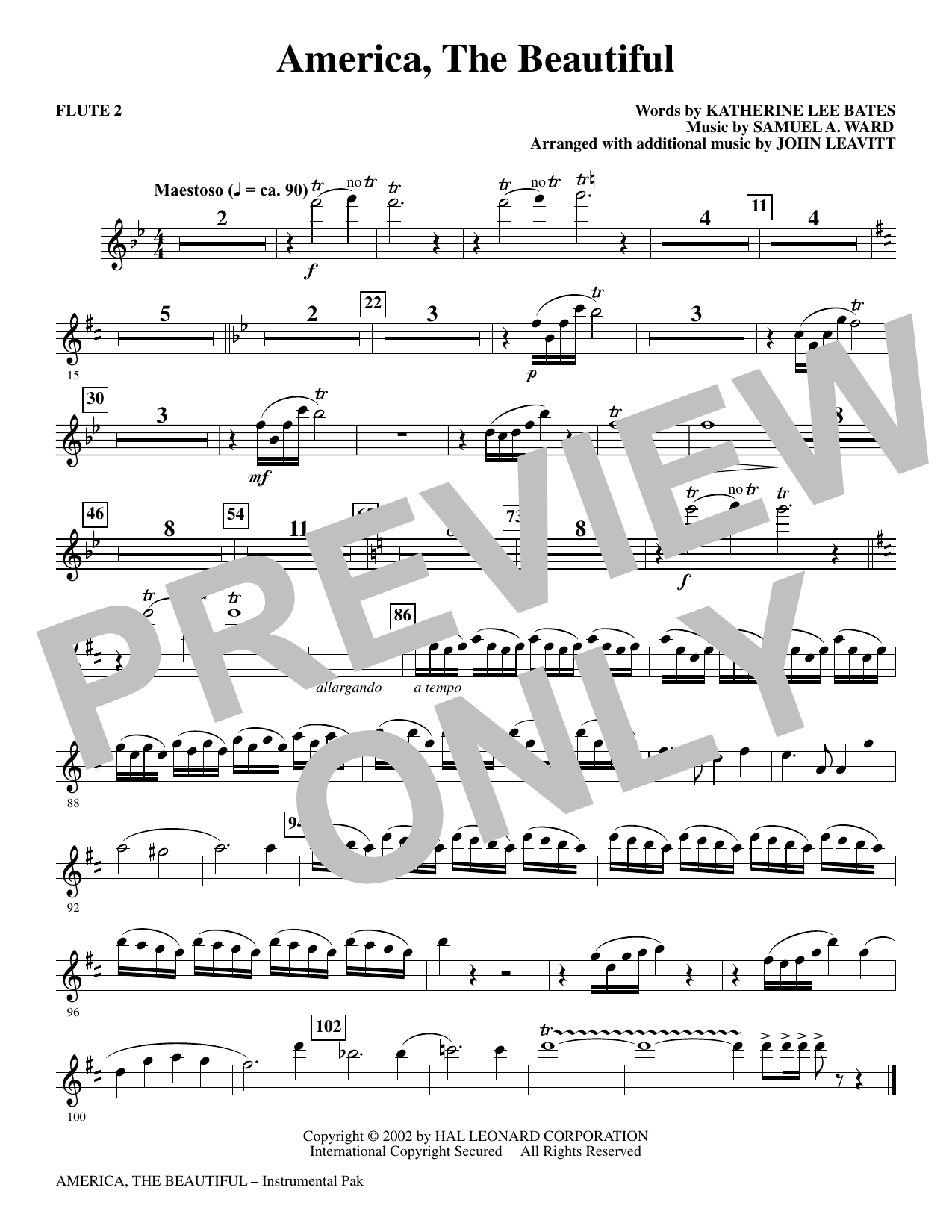 America, The Beautiful - Flute 2: Choral Instrumental Pak