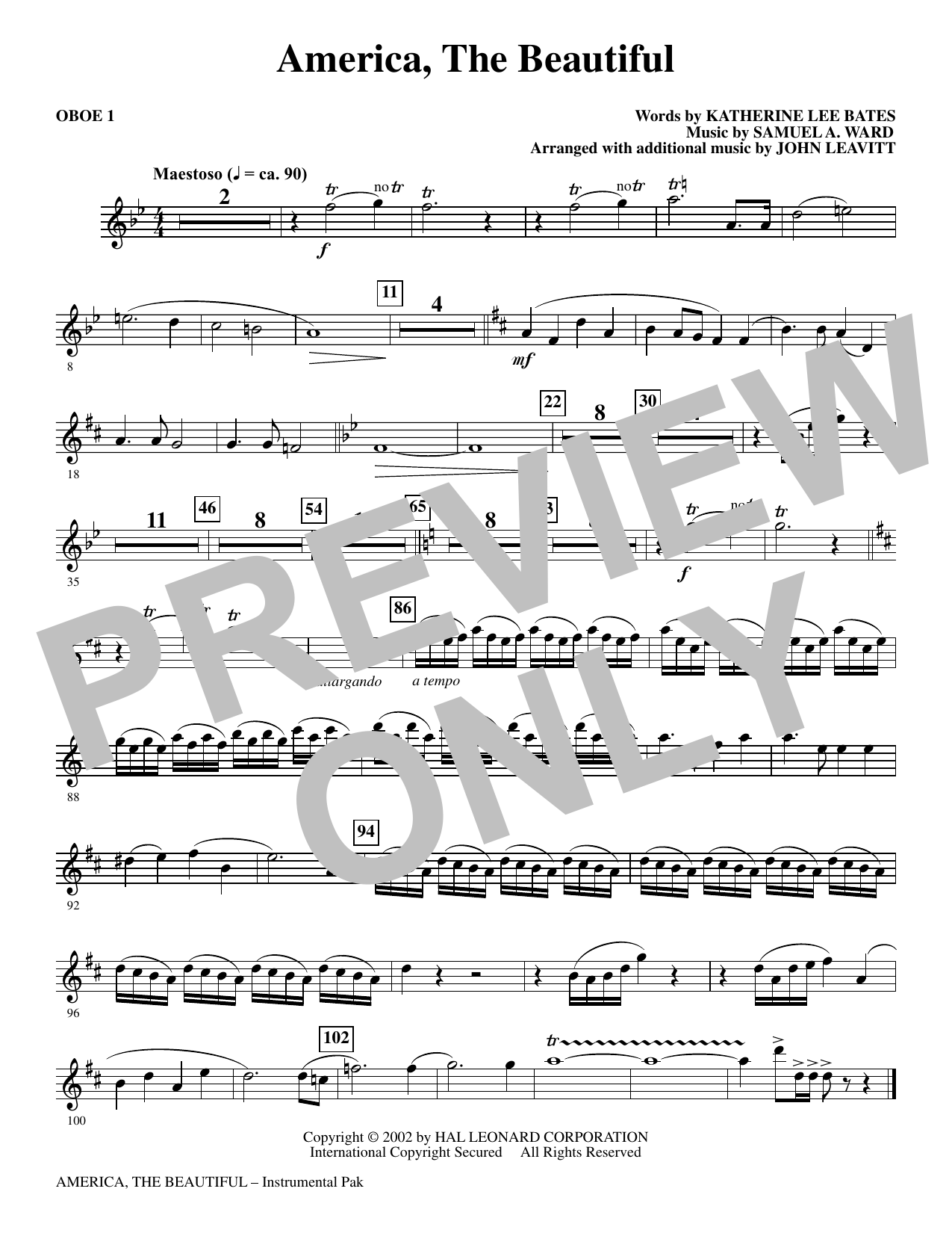 America, The Beautiful - Oboe 1: Choral Instrumental Pak