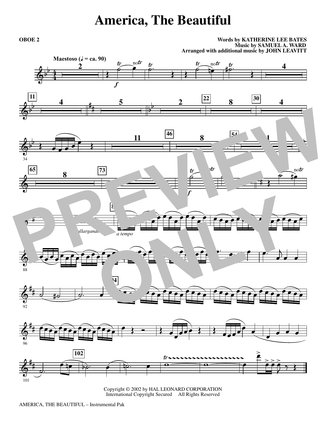 America, The Beautiful - Oboe 2: Choral Instrumental Pak