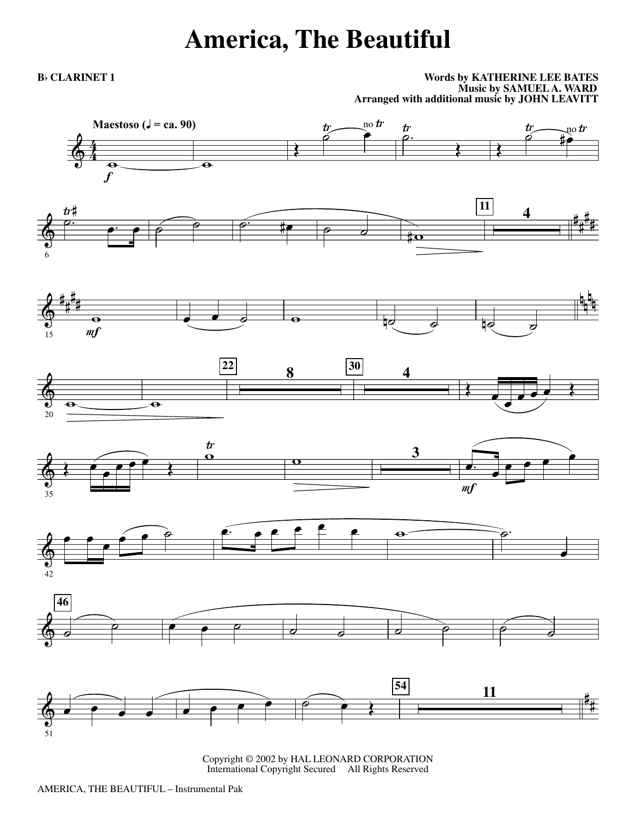 America, The Beautiful - Bb Clarinet 1: Choral Instrumental Pak