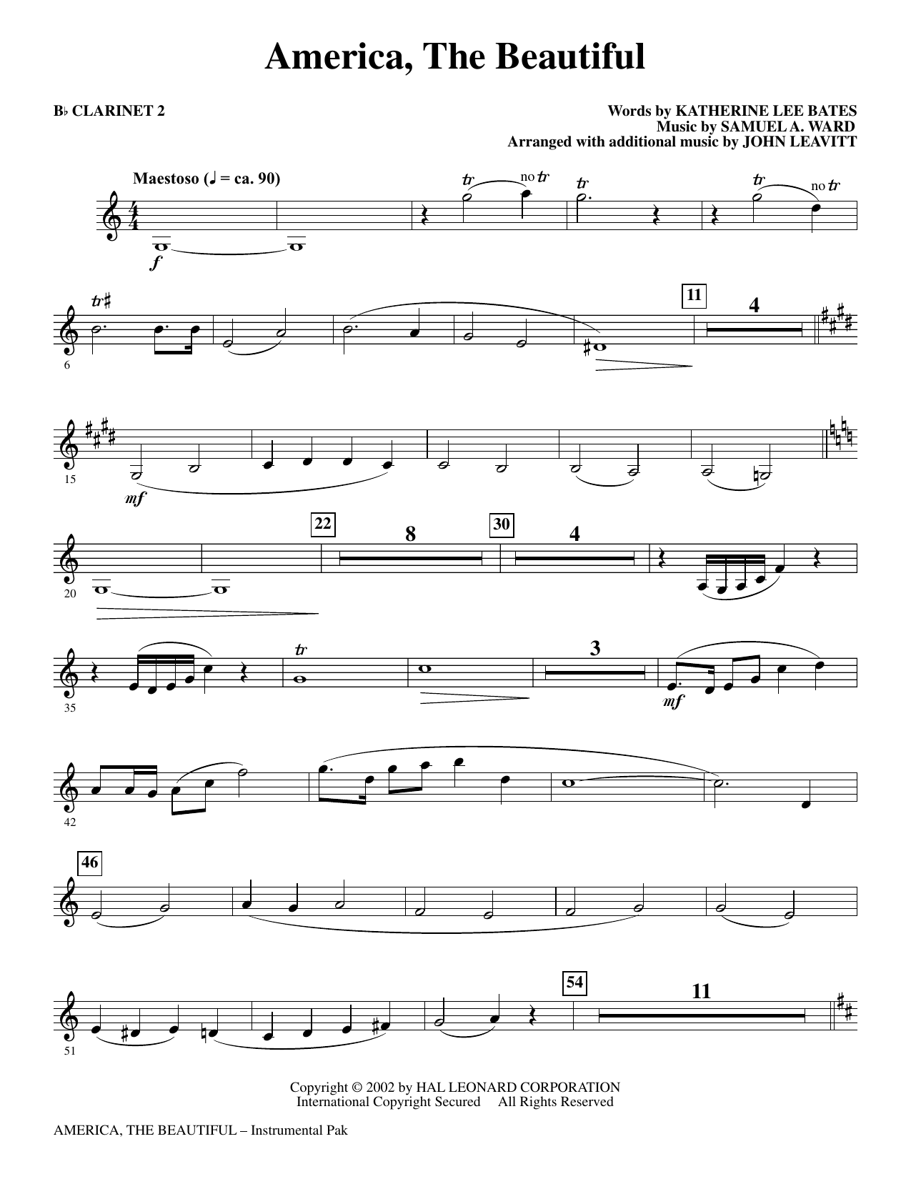 America, The Beautiful - Bb Clarinet 2: Choral Instrumental Pak