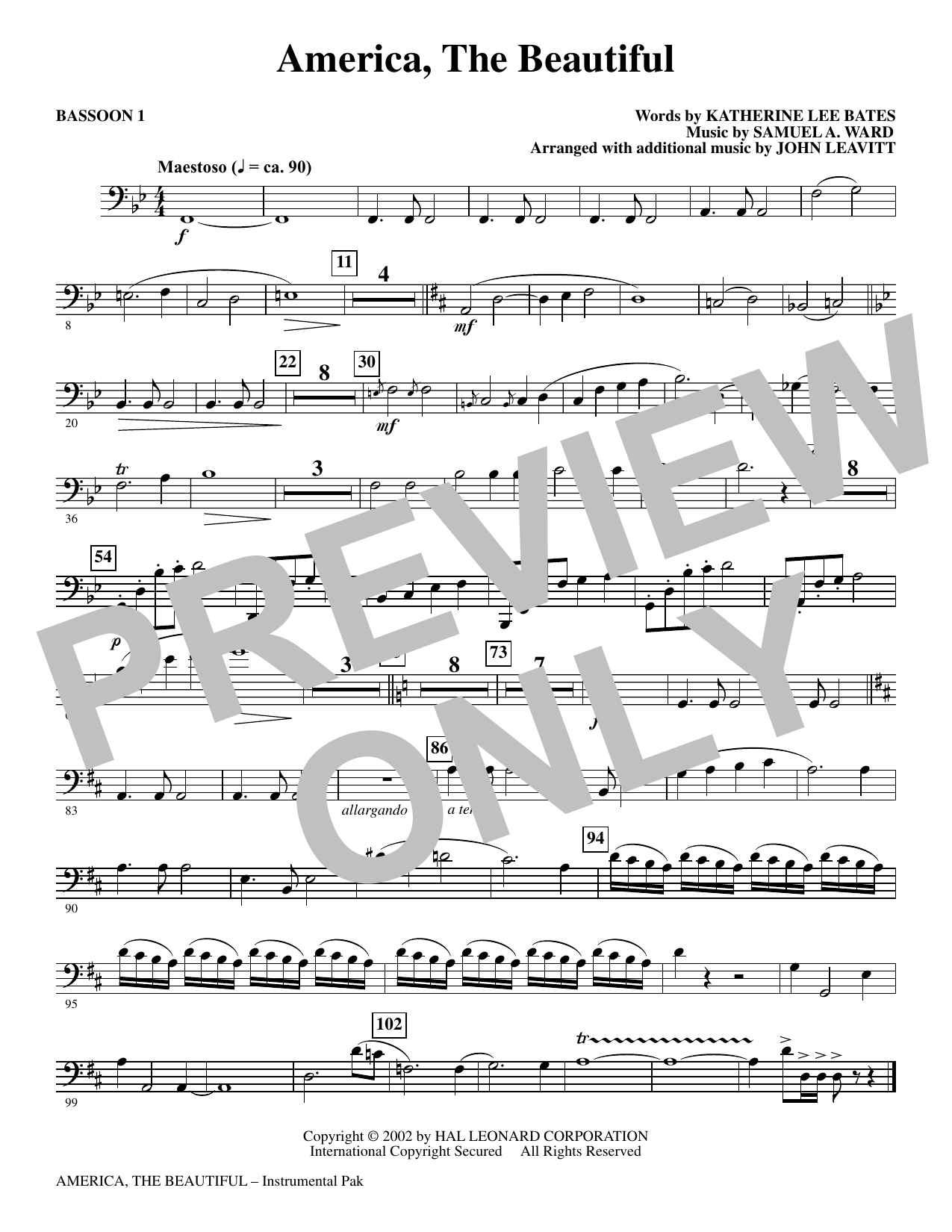 America, The Beautiful - Bassoon 1: Choral Instrumental Pak