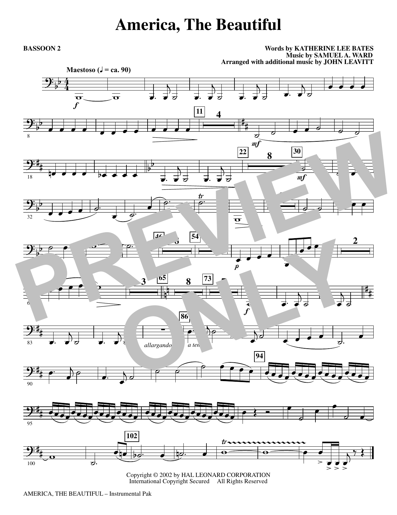 America, The Beautiful - Bassoon 2: Choral Instrumental Pak