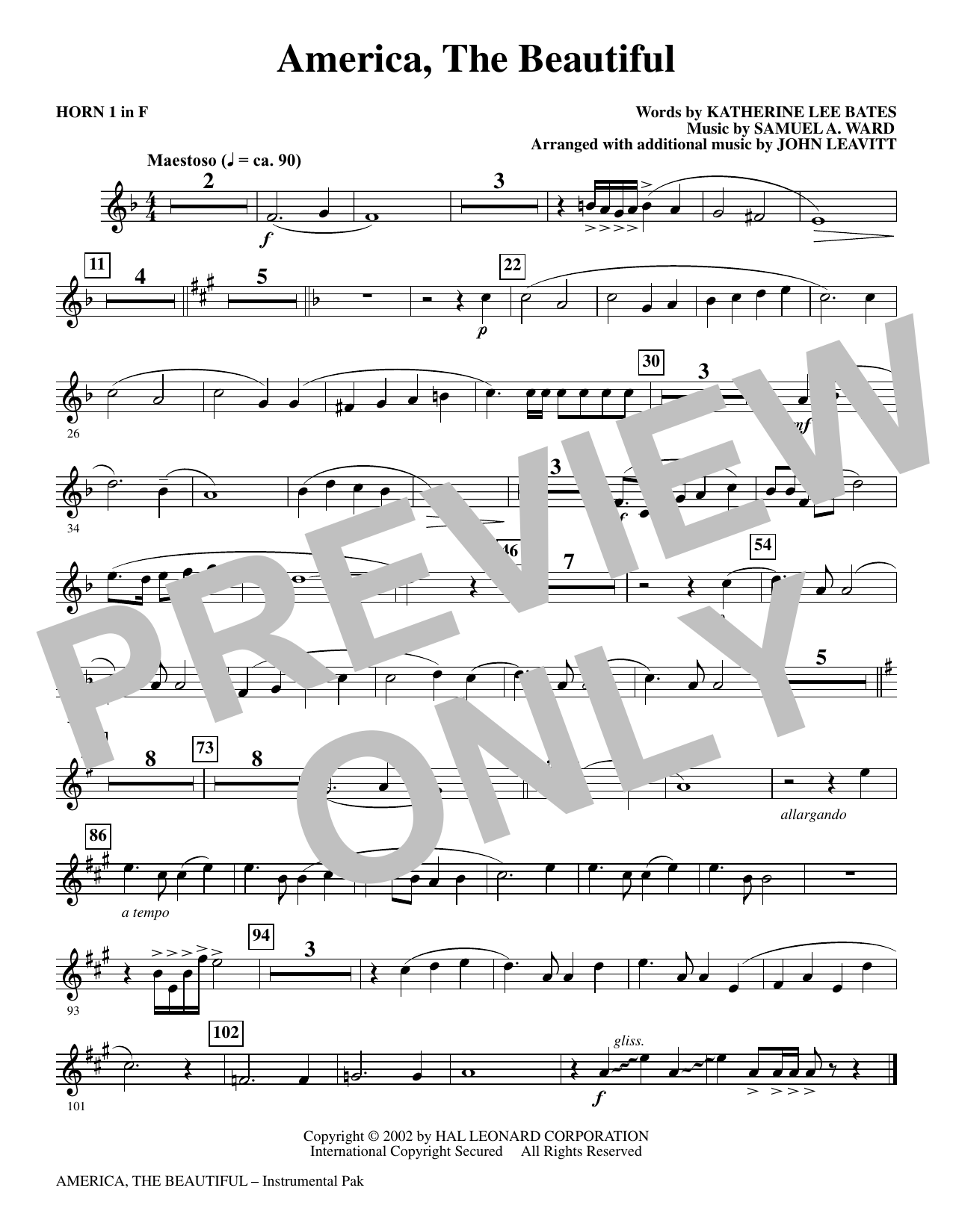 America, The Beautiful - Horn 1 in F: Choral Instrumental Pak