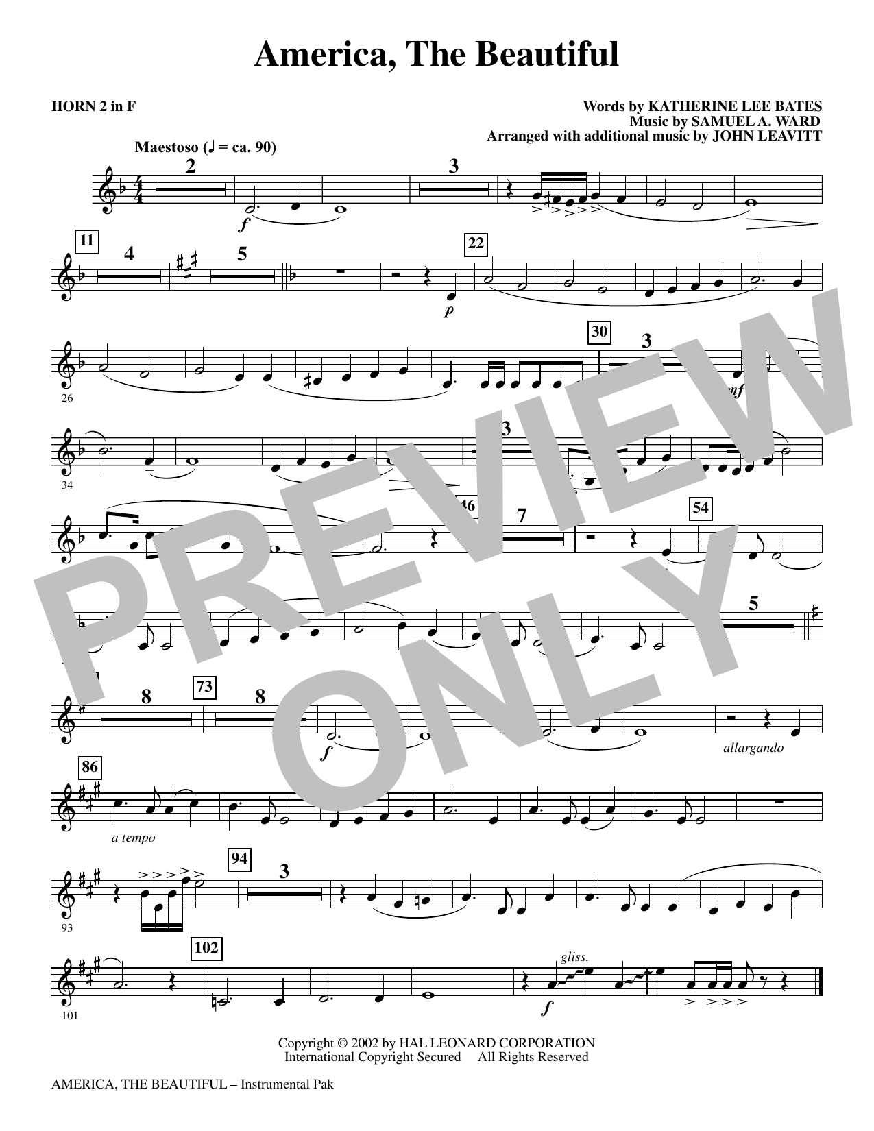 America, The Beautiful - Horn 2 in F: Choral Instrumental Pak