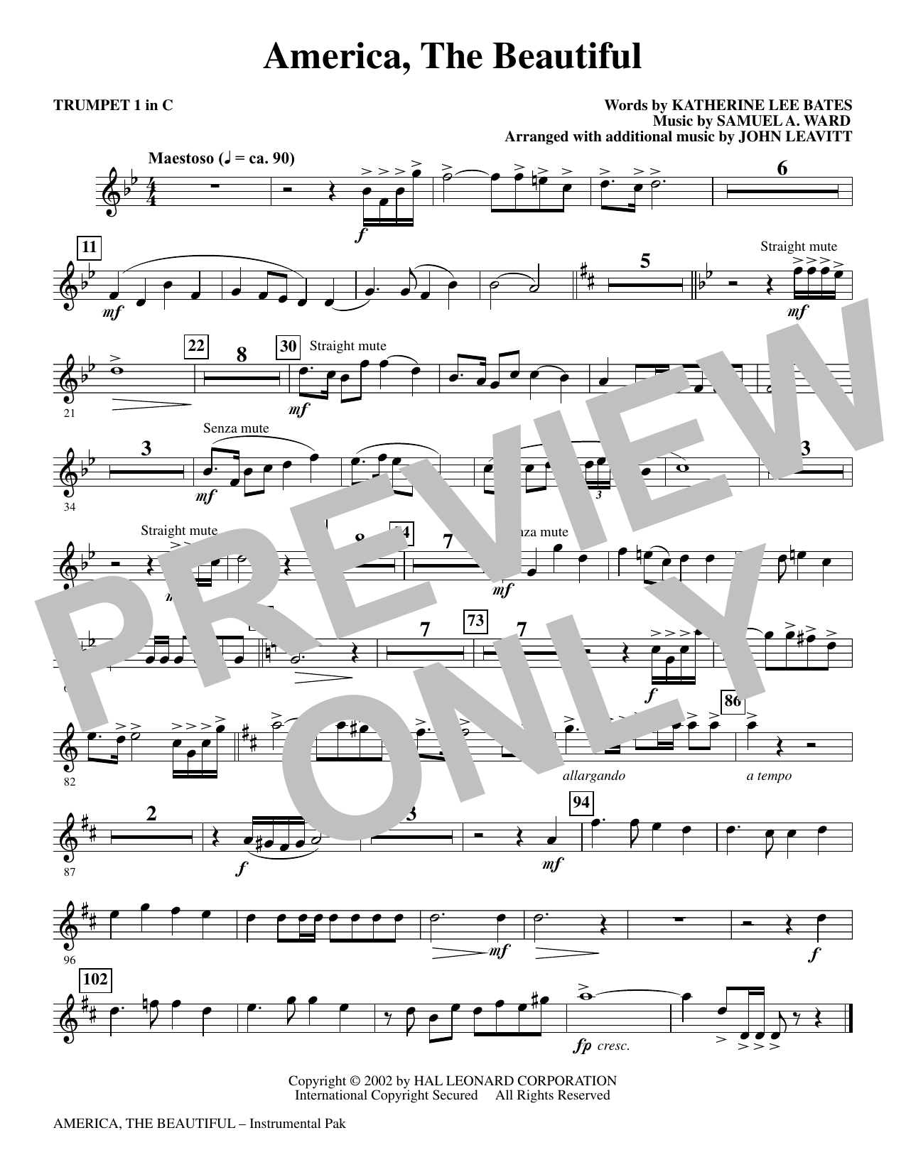 America, The Beautiful - C Trumpet 1: Choral Instrumental Pak