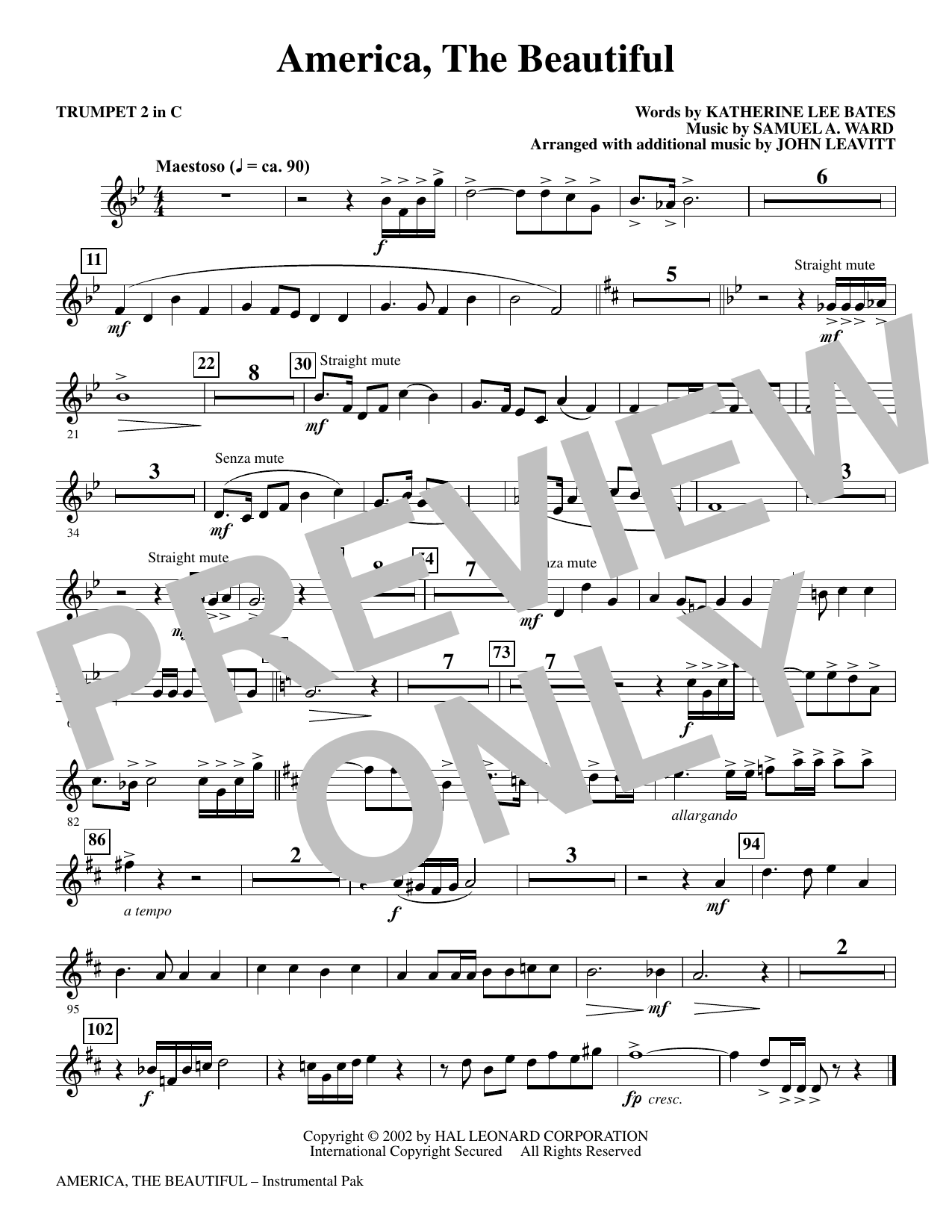 America, The Beautiful - C Trumpet 2: Choral Instrumental Pak