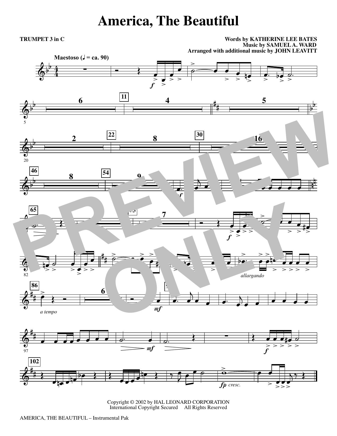 America, The Beautiful - C Trumpet 3: Choral Instrumental Pak