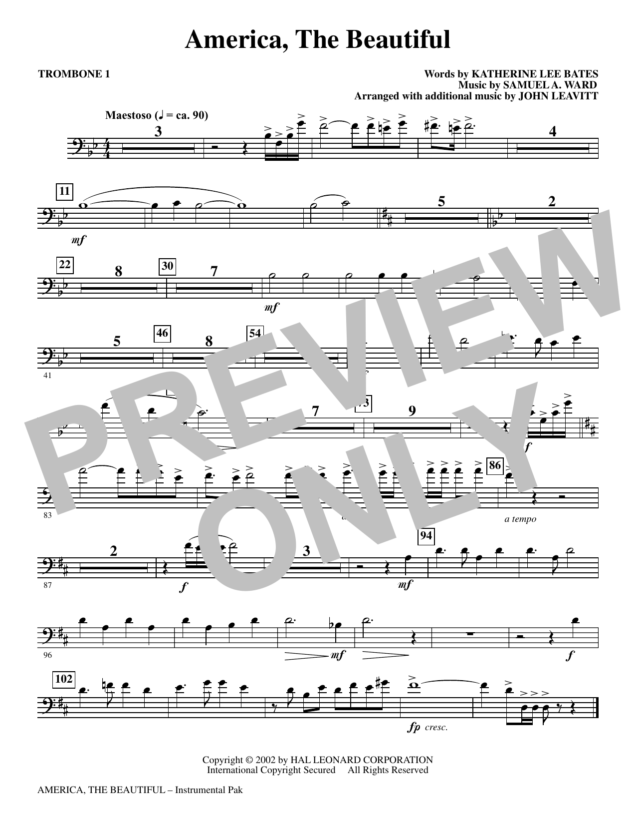 America, The Beautiful - Trombone 1: Choral Instrumental Pak