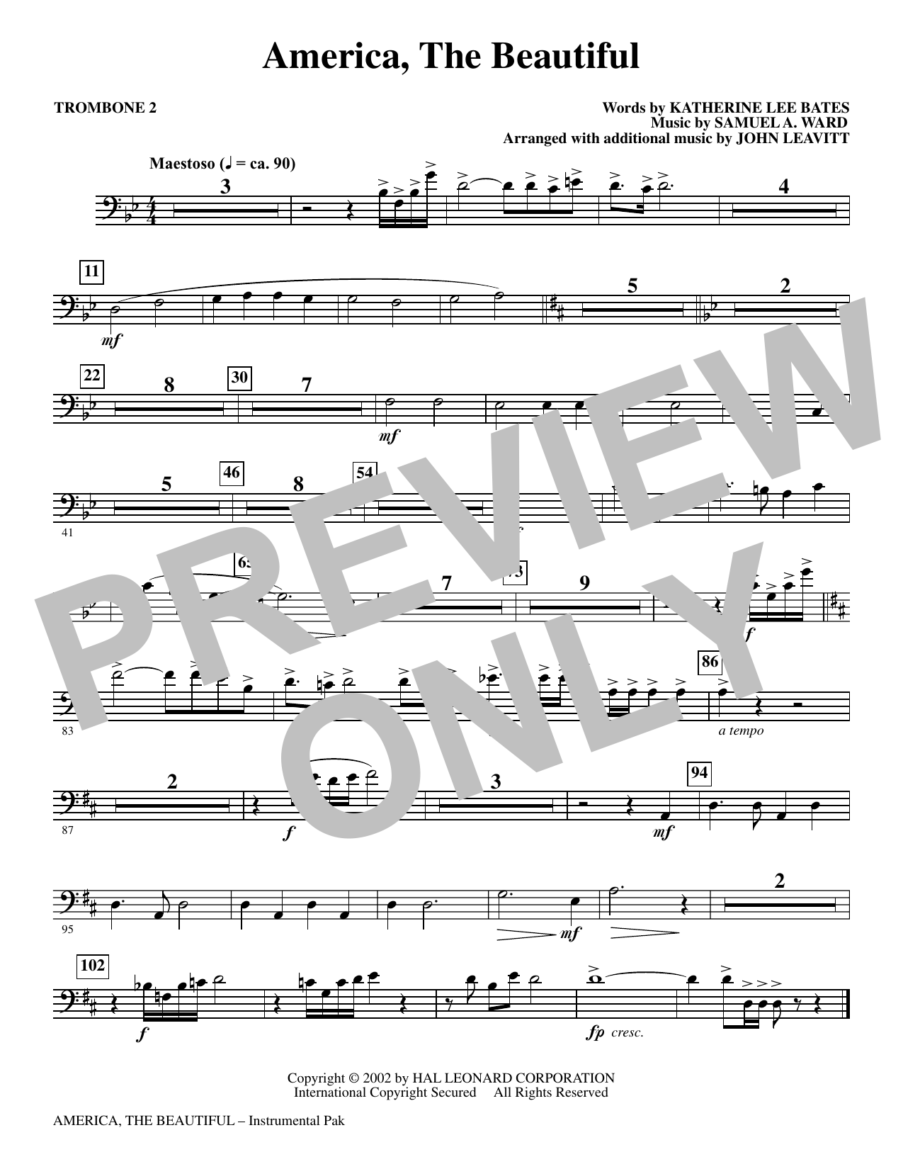 America, The Beautiful - Trombone 2: Choral Instrumental Pak