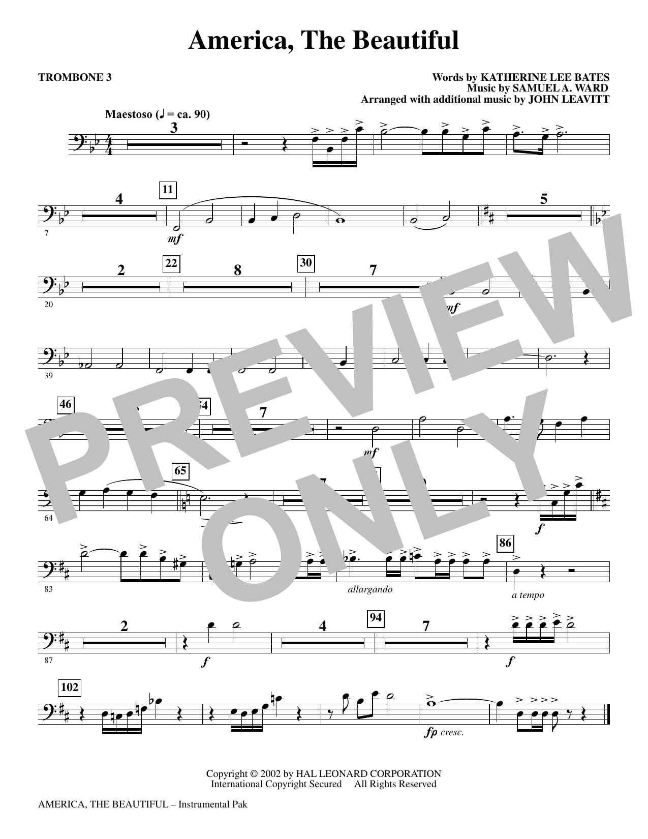 America, The Beautiful - Trombone 3: Choral Instrumental Pak