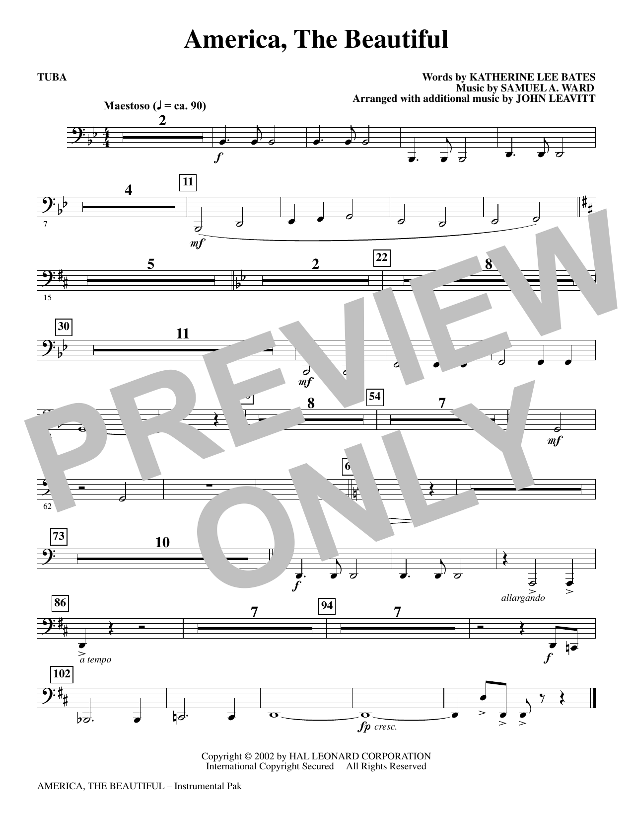 America, The Beautiful - Tuba: Choral Instrumental Pak