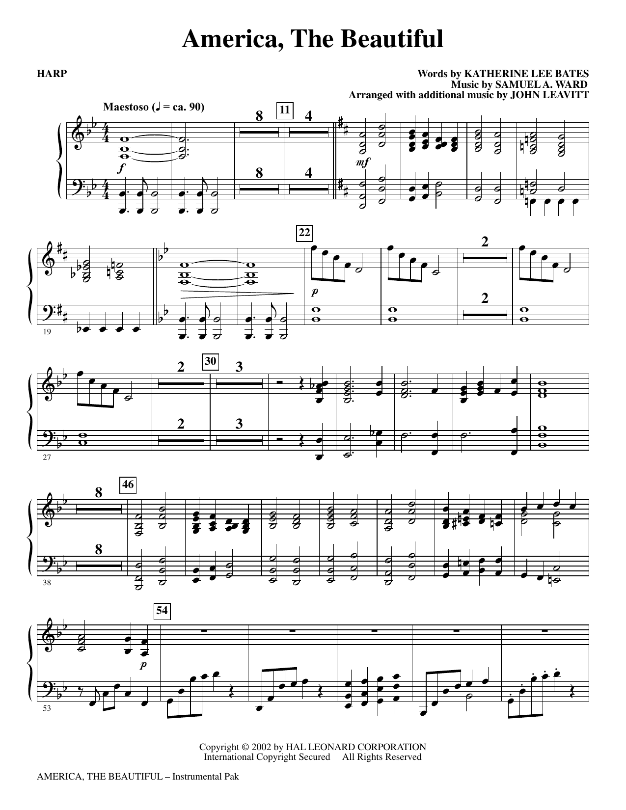 America, The Beautiful - Harp: Choral Instrumental Pak