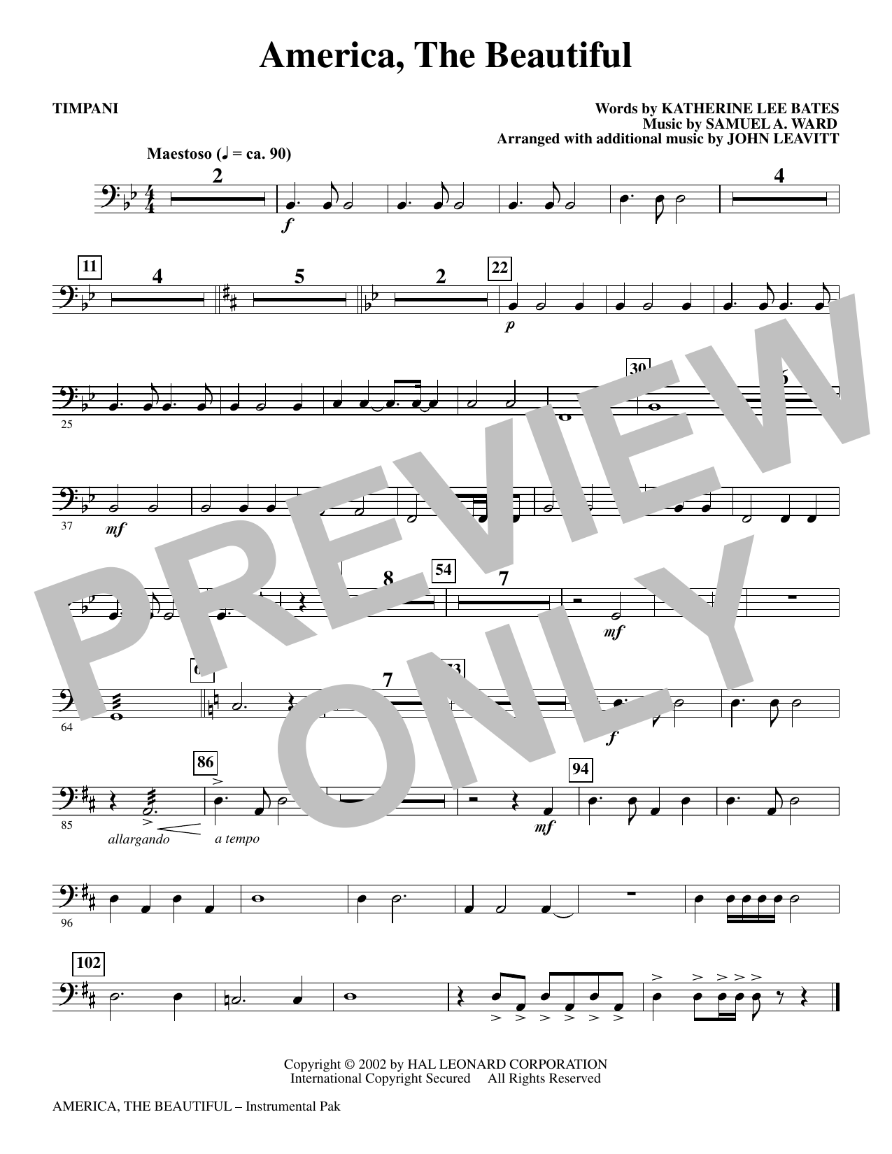 America, The Beautiful - Timpani: Choral Instrumental Pak