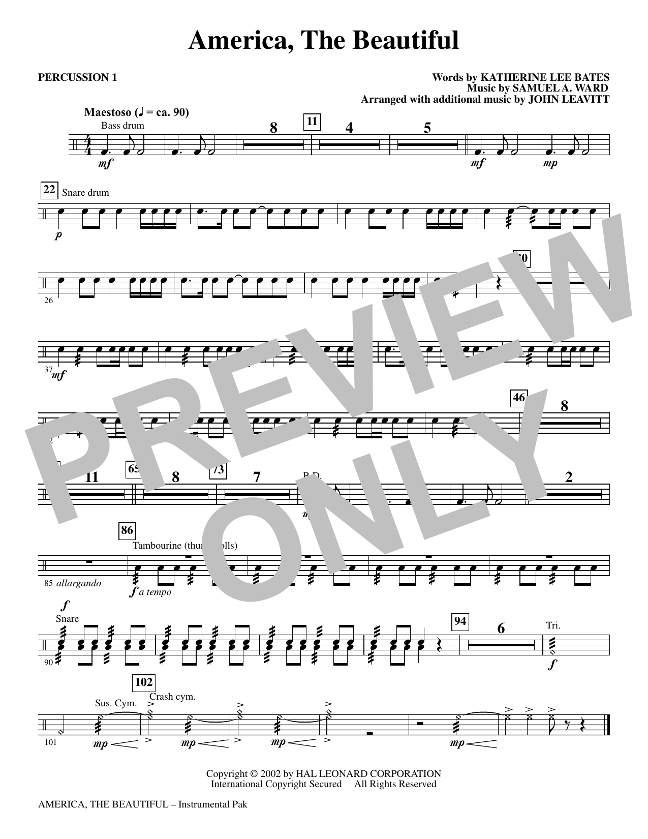 America, The Beautiful - Percussion 1: Choral Instrumental Pak