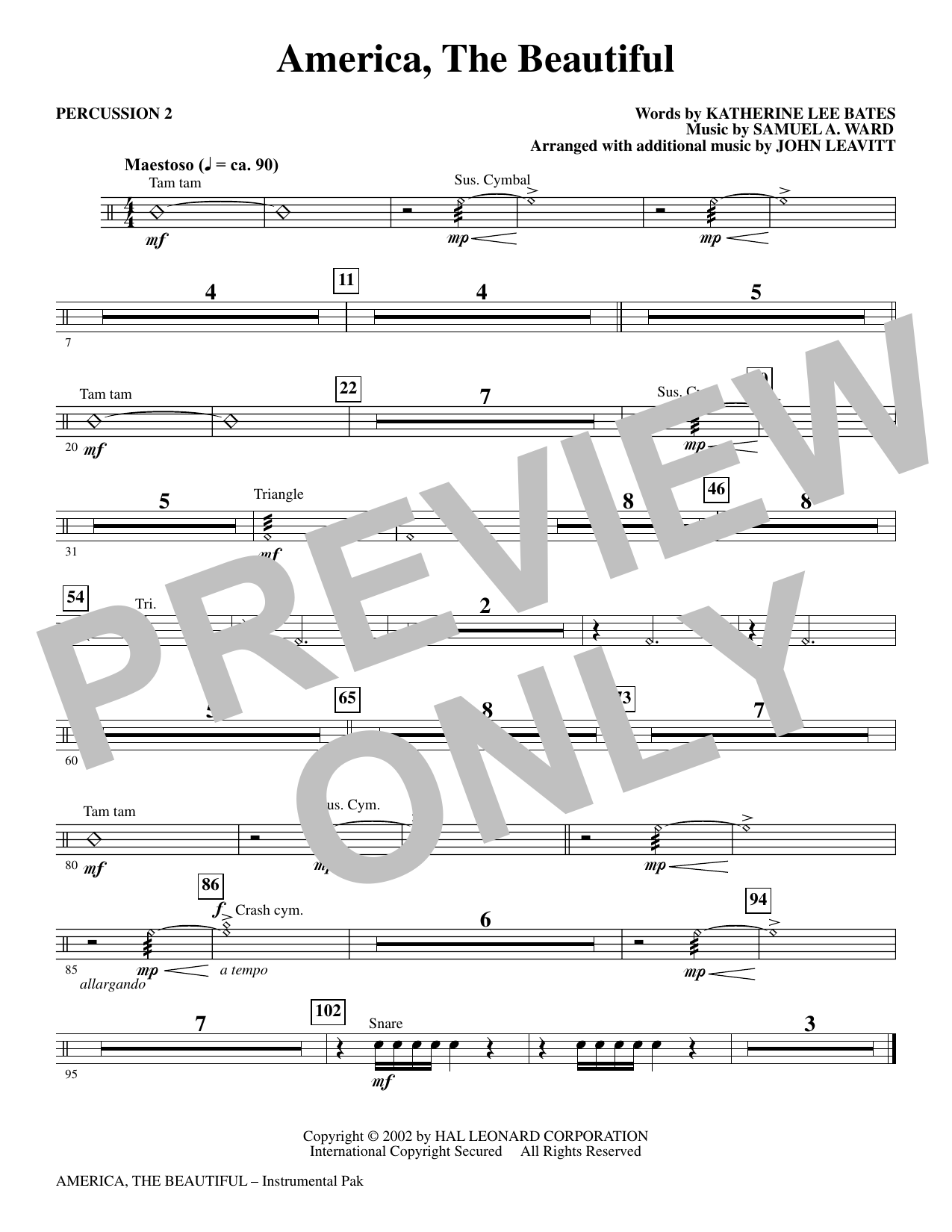 America, The Beautiful - Percussion 2: Choral Instrumental Pak