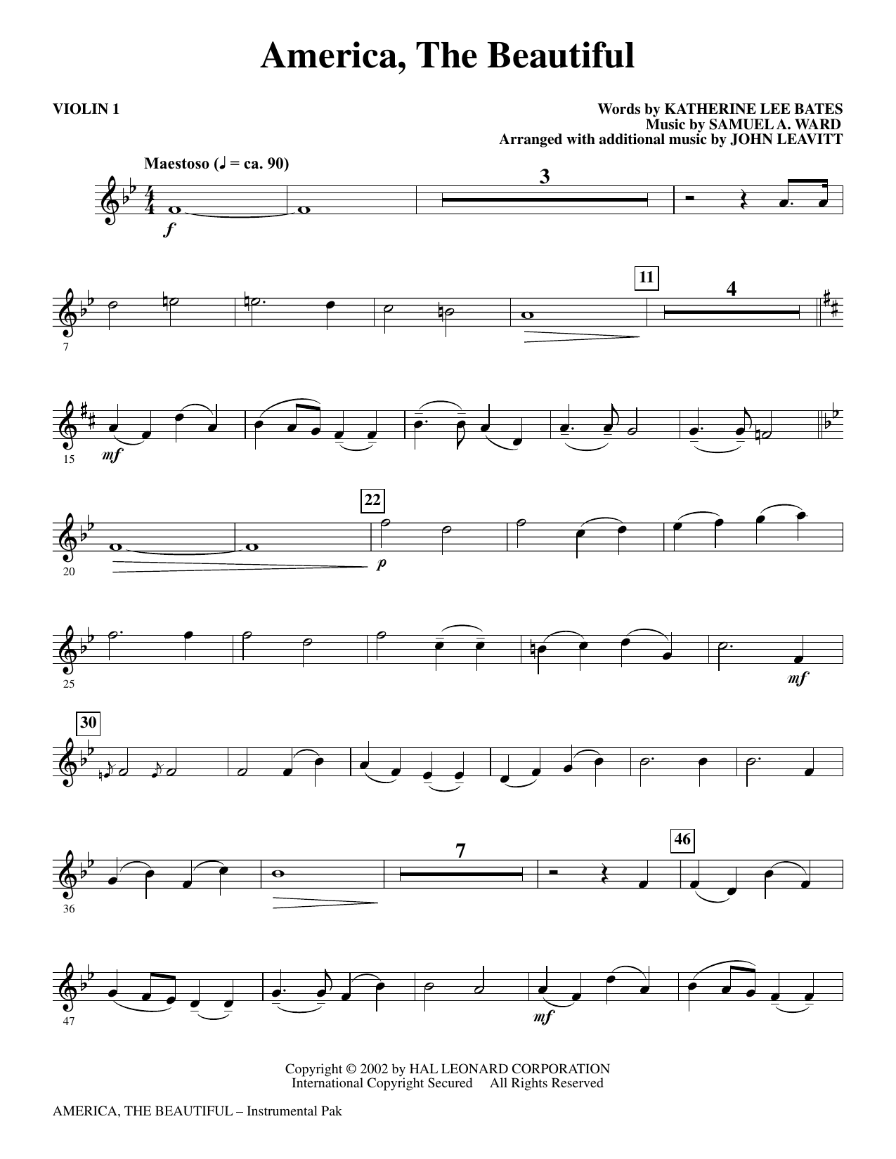 America, The Beautiful - Violin 1: Choral Instrumental Pak