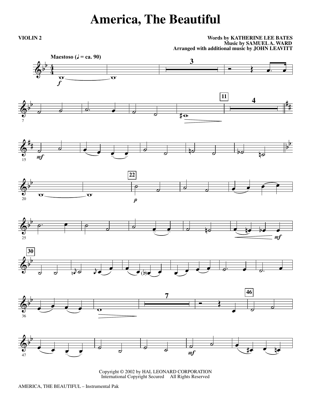 America, The Beautiful - Violin 2: Choral Instrumental Pak