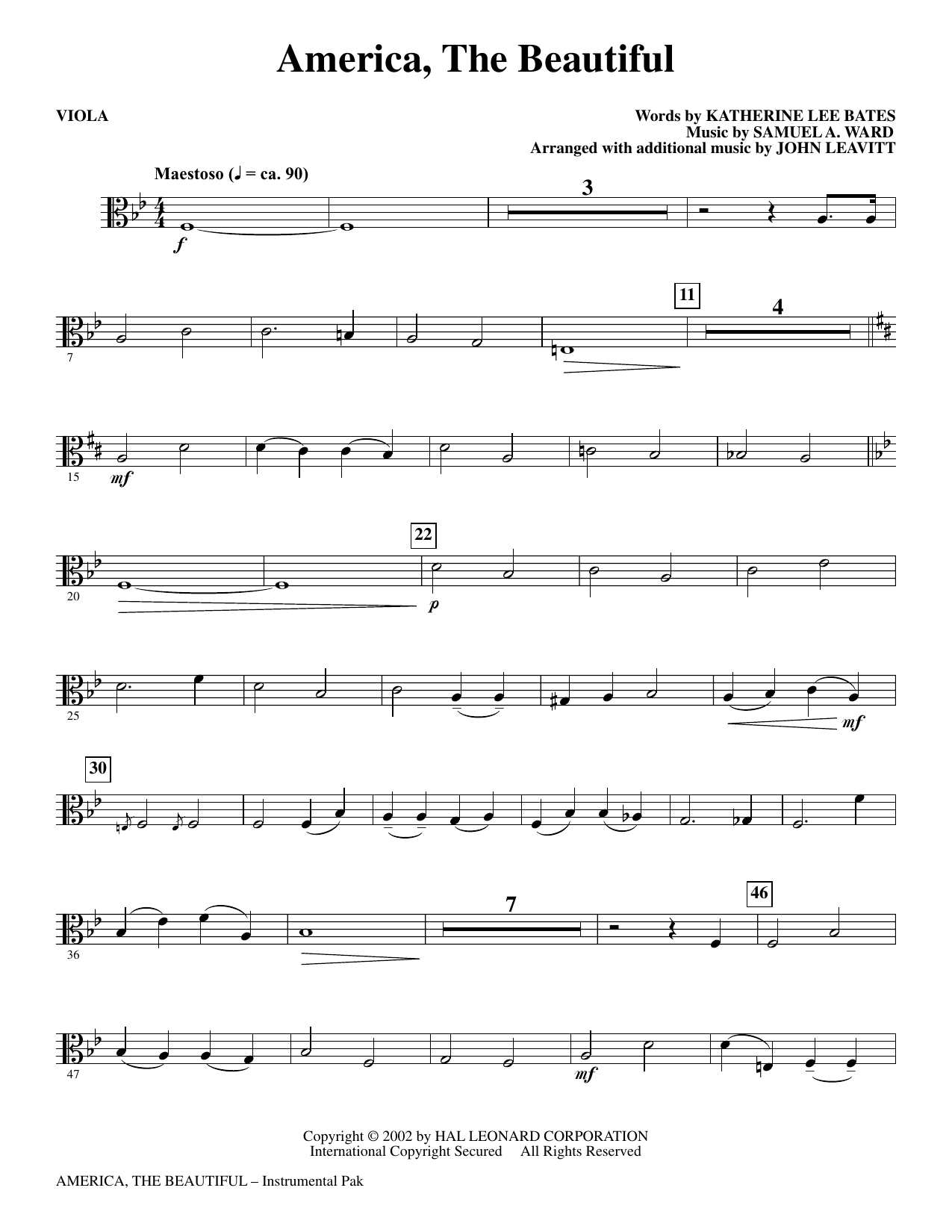 America, The Beautiful - Viola: Choral Instrumental Pak