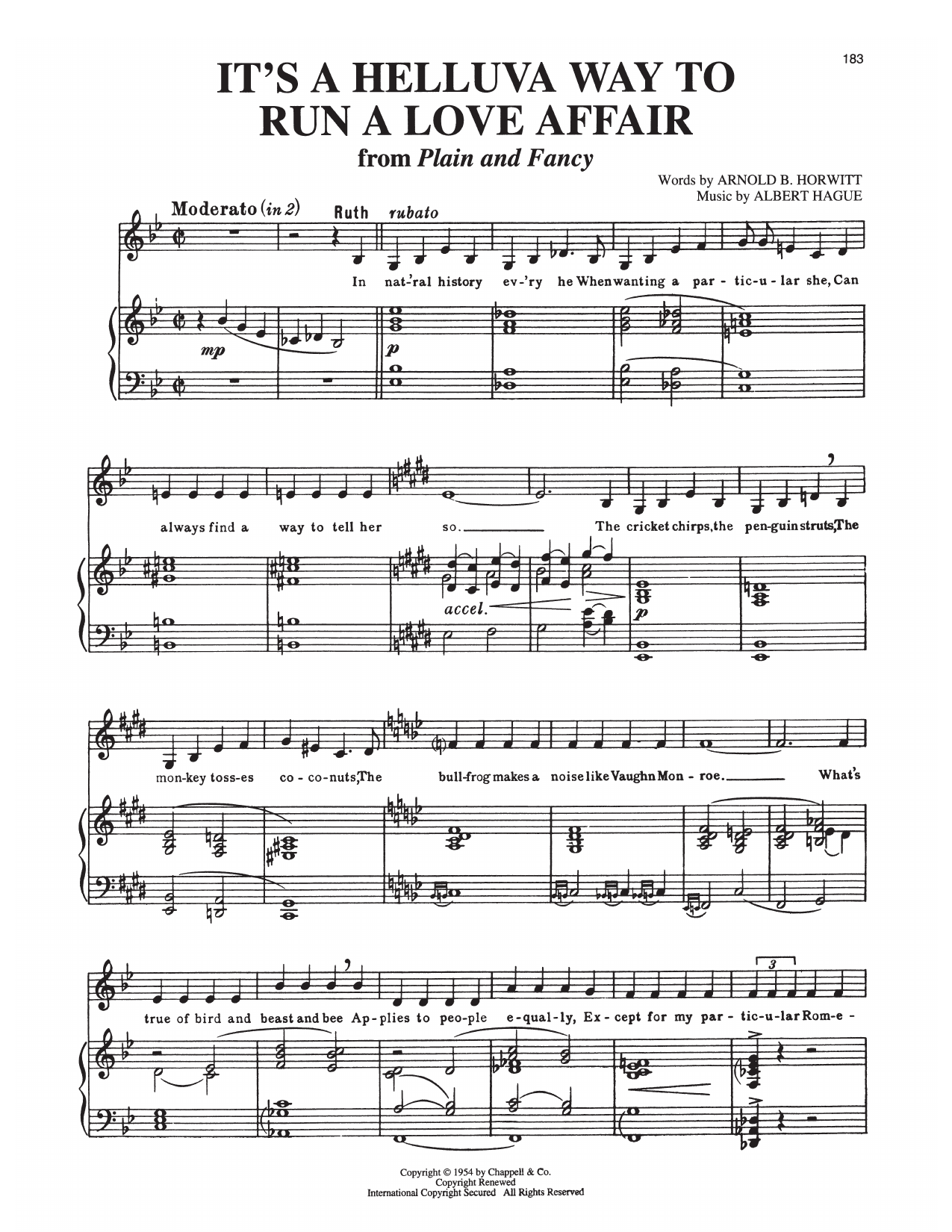 It's A Helluva Way To Run A Love Affair (from Plain And Fancy): Piano Vocal